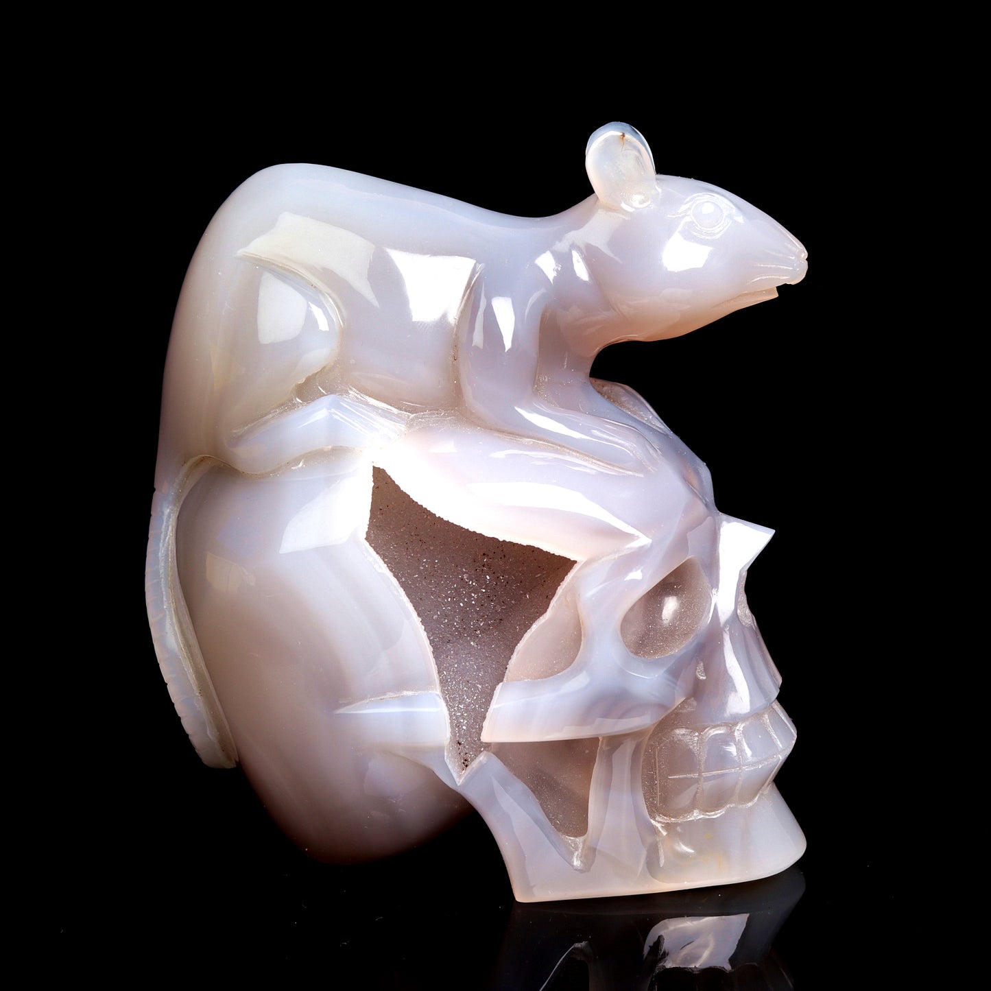 3.8LB Druzy Agate Carved Crystal Skull Mouse Sculpture Quartz Healing