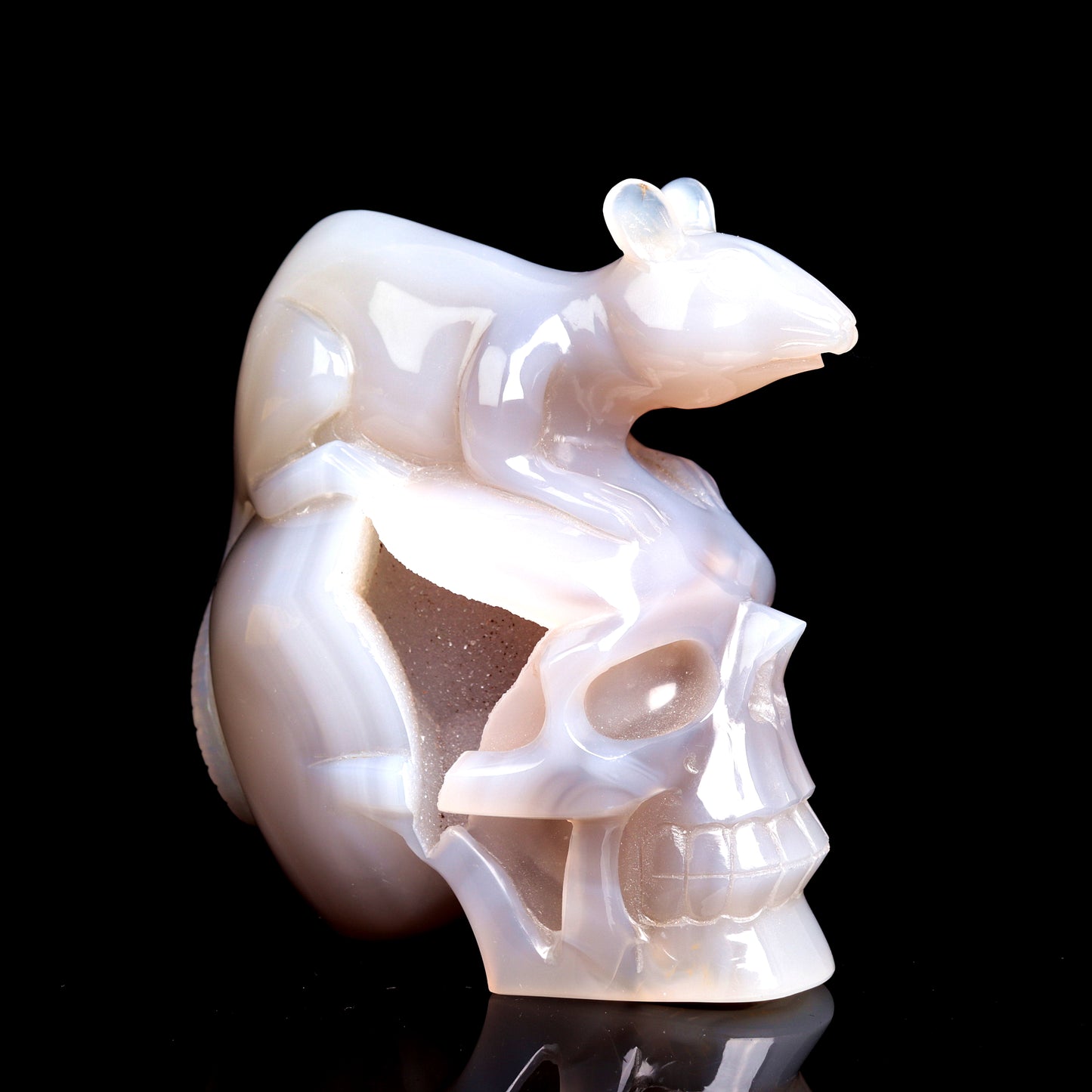 3.8LB Druzy Agate Carved Crystal Skull Mouse Sculpture Quartz Healing