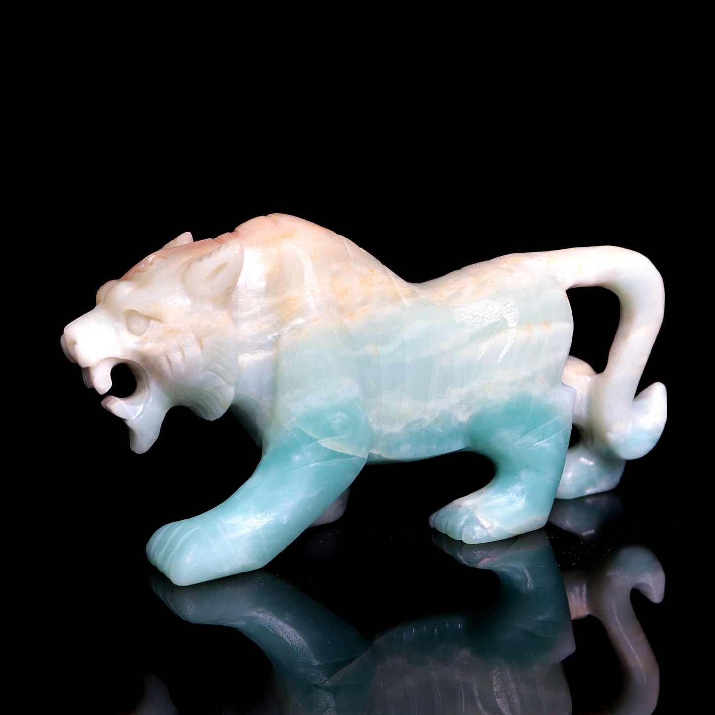 5.5" Amazonite Carved Tiger Figurine Realistic Crystal Healing Quartz Decor