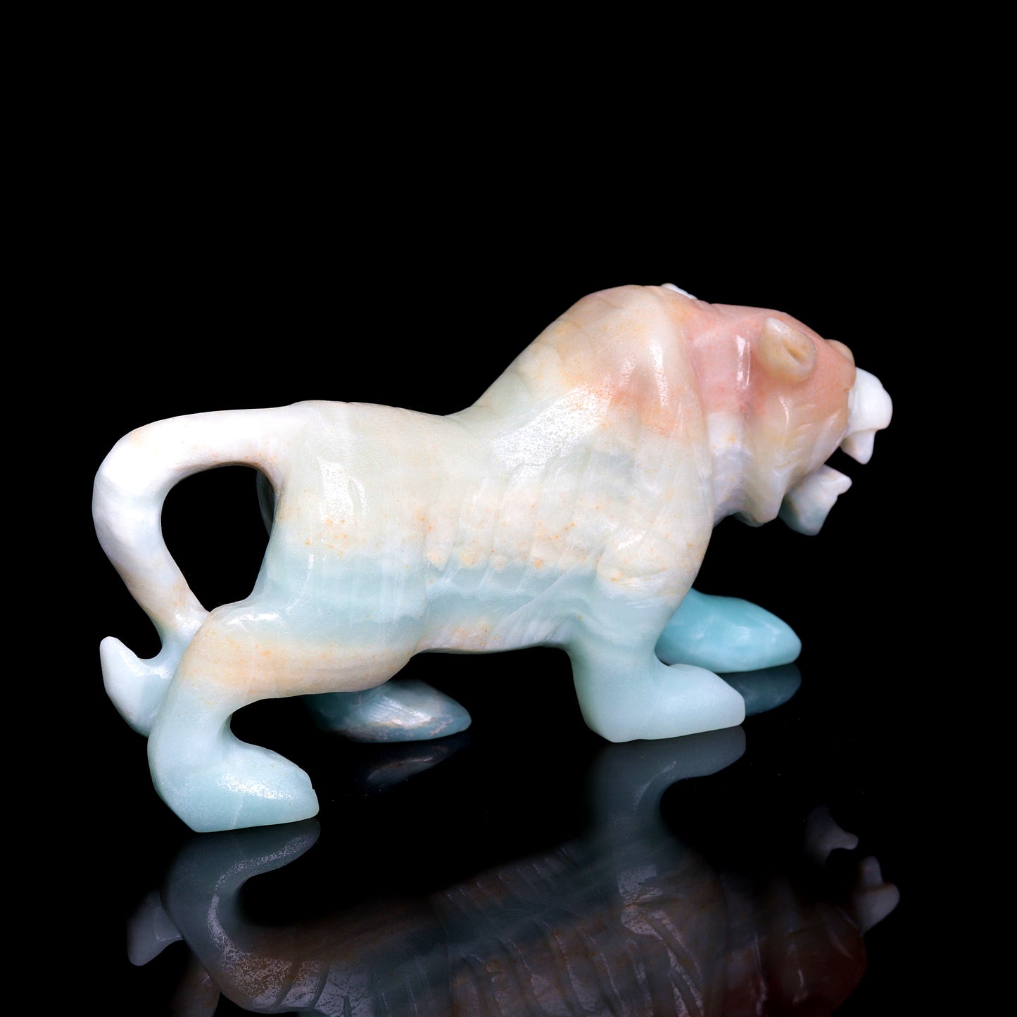 5.5" Amazonite Carved Tiger Figurine Realistic Crystal Healing Quartz Decor