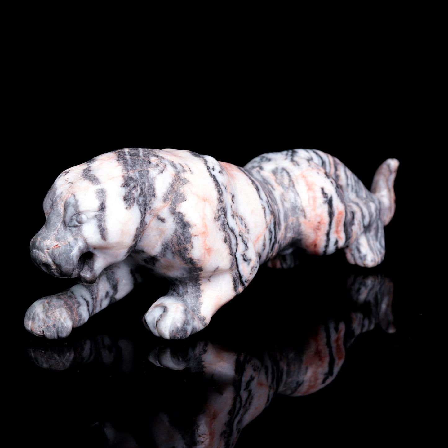 7.5" Pink Zebra Stone Carved Crystal Leopard Figurine Healing Quartz Decor