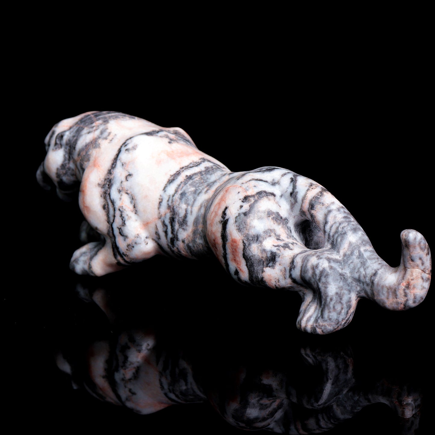 7.5" Pink Zebra Stone Carved Crystal Leopard Figurine Healing Quartz Decor