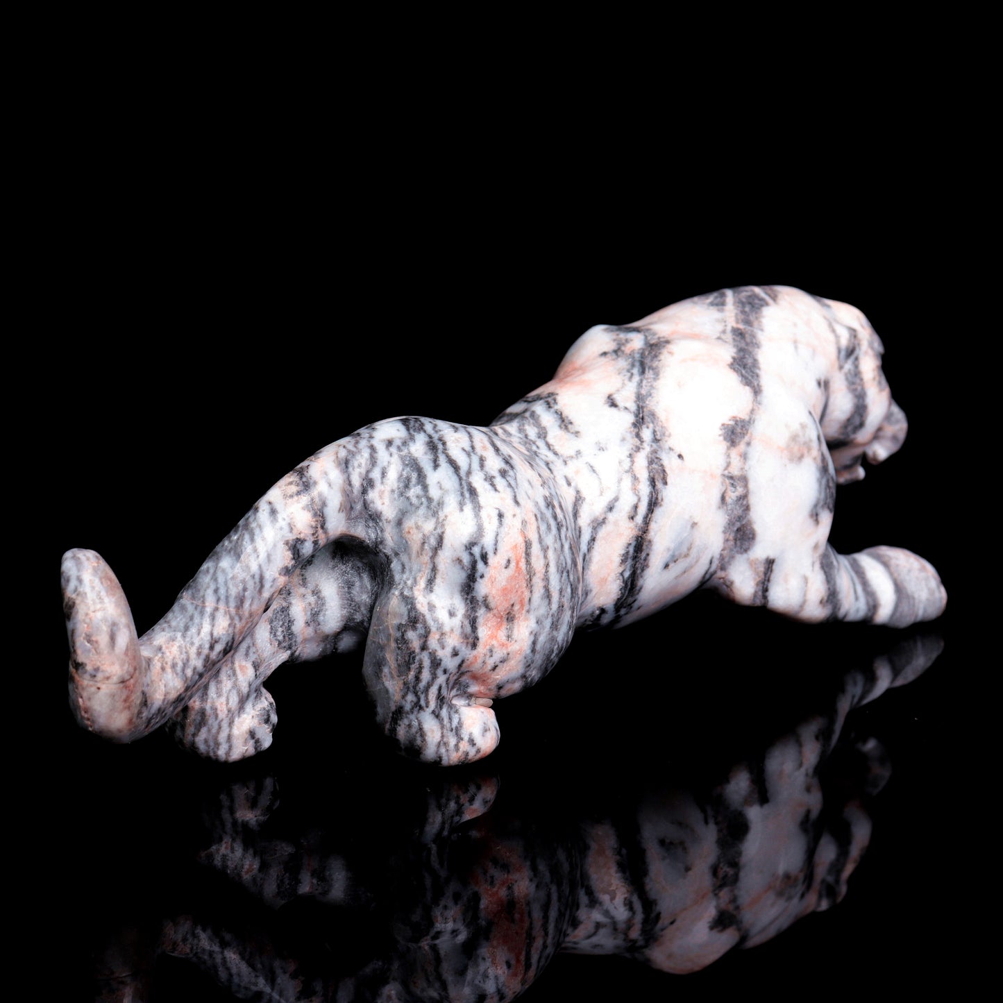 7.5" Pink Zebra Stone Carved Crystal Leopard Figurine Healing Quartz Decor