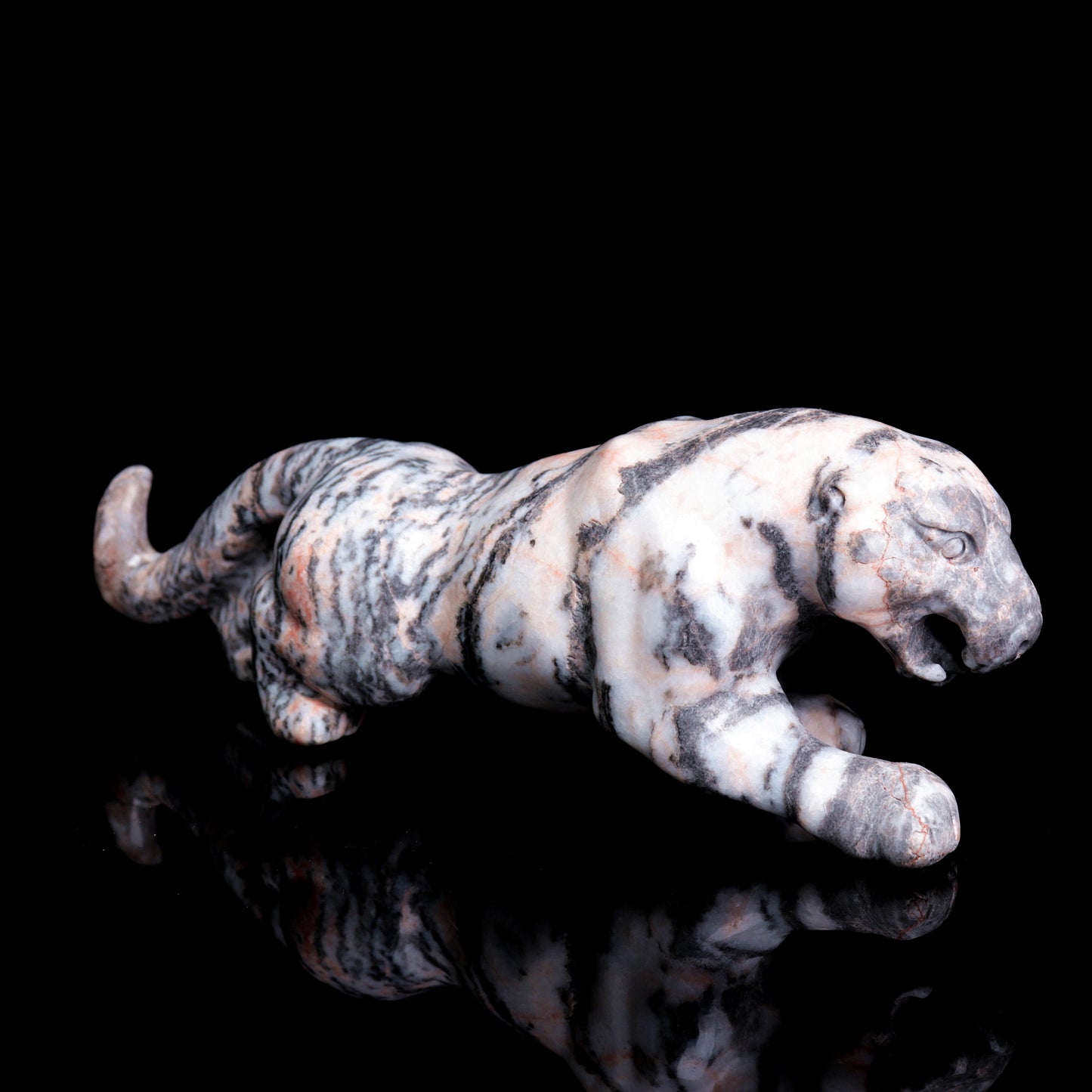 7.5" Pink Zebra Stone Carved Crystal Leopard Figurine Healing Quartz Decor