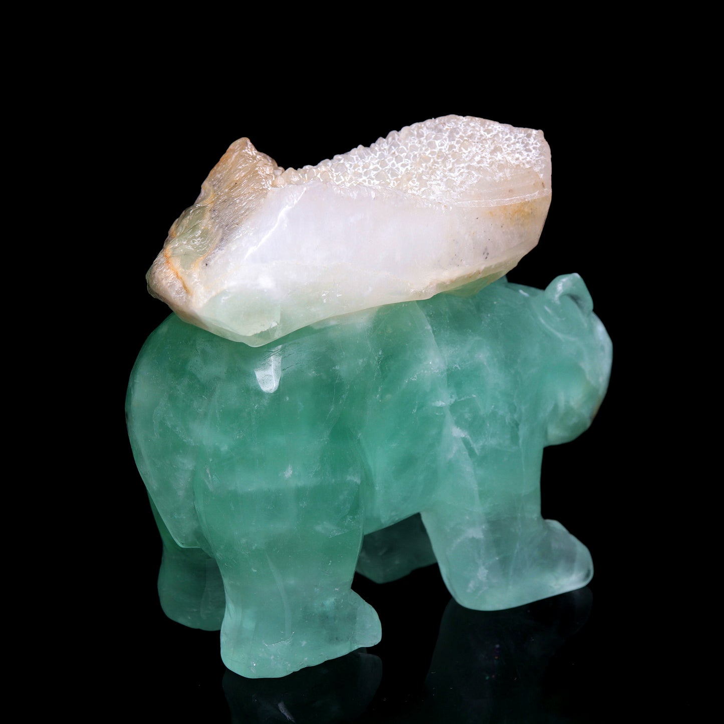 5" Fluorite Carved Bear Minerals Figurine Realistic Crystal Healing Quartz