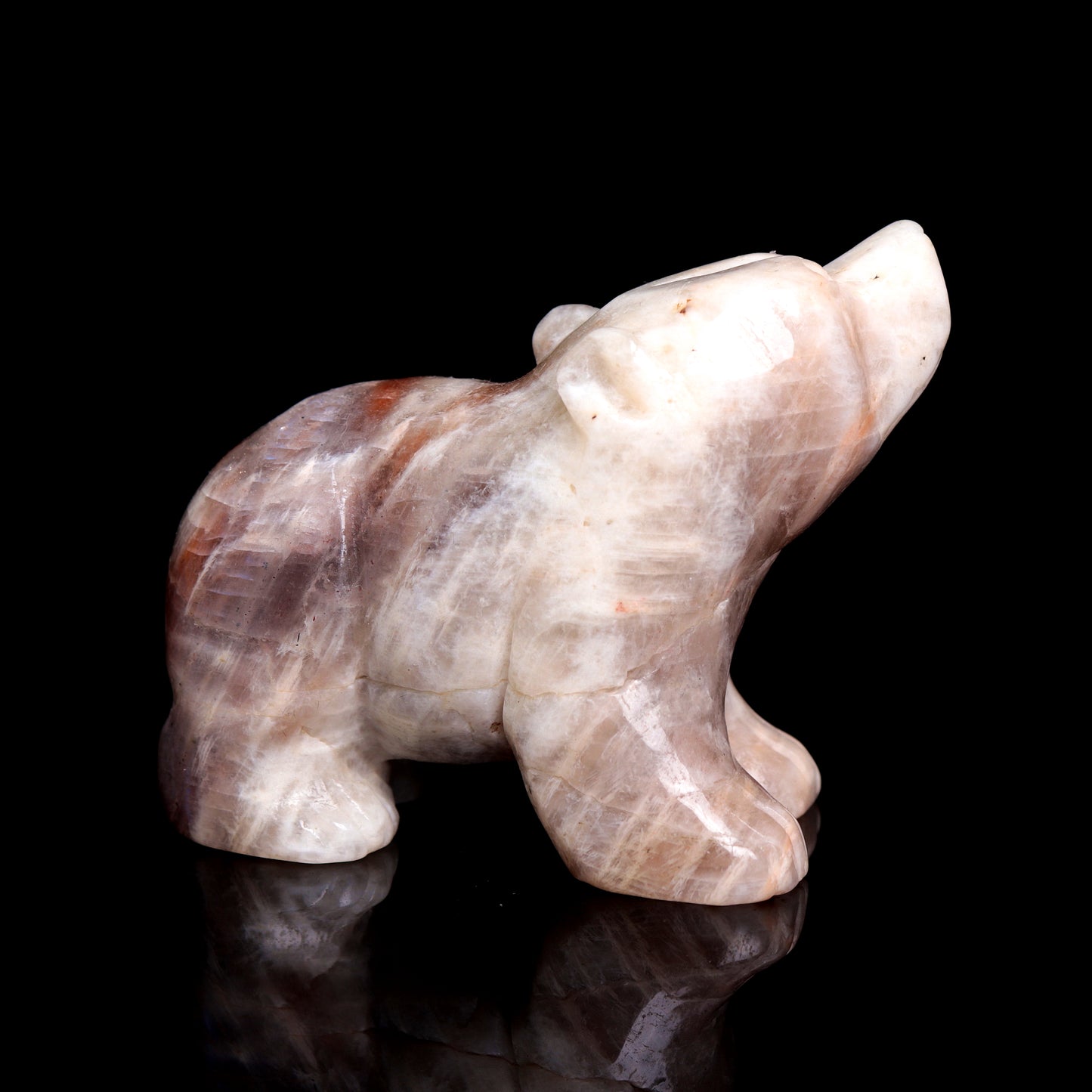 3" Moonstone Carved Bear Figurine Realistic Crystal Healing Quartz Decor