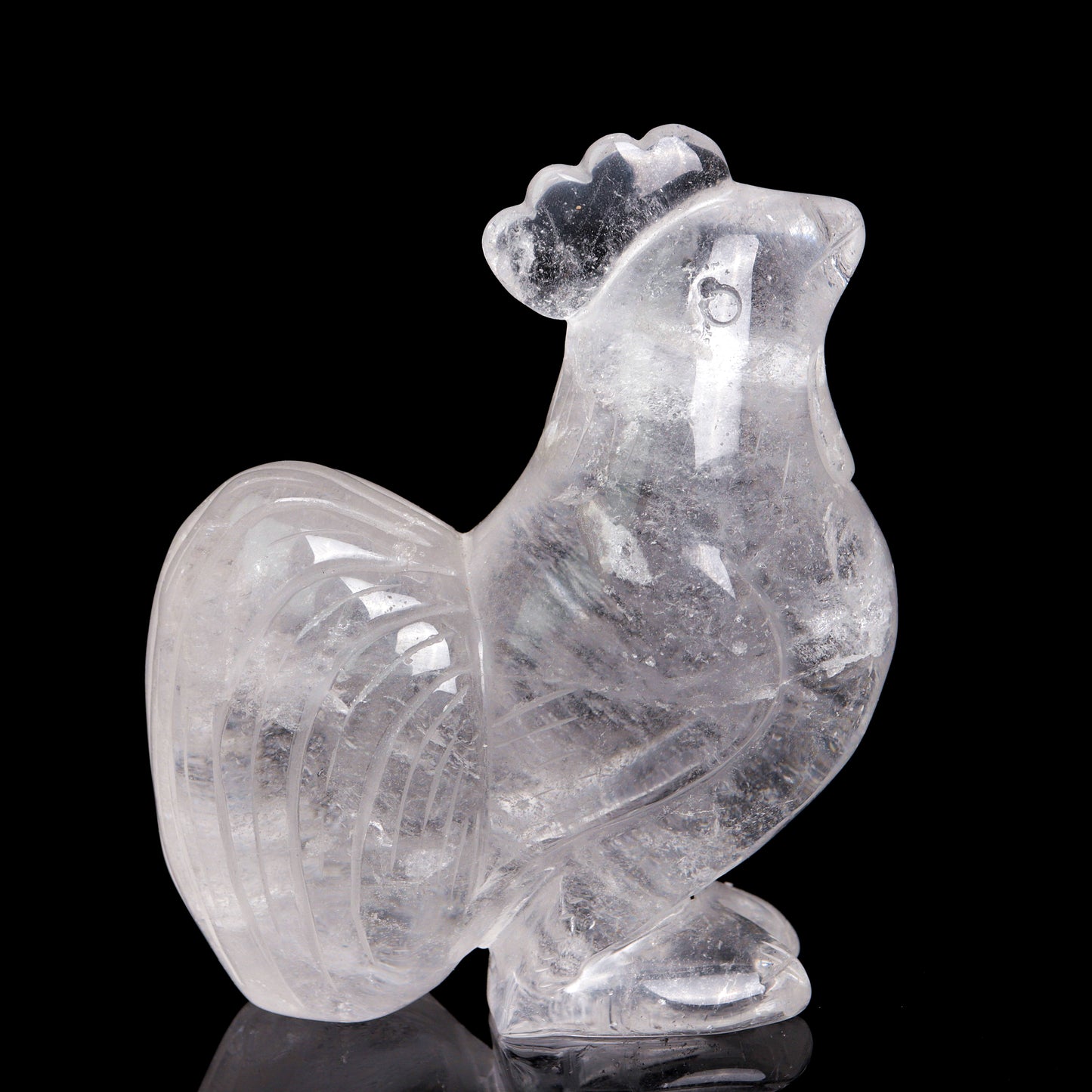 5" Clear Quartz Carved Rooster Statue Realistic Crystal Healing