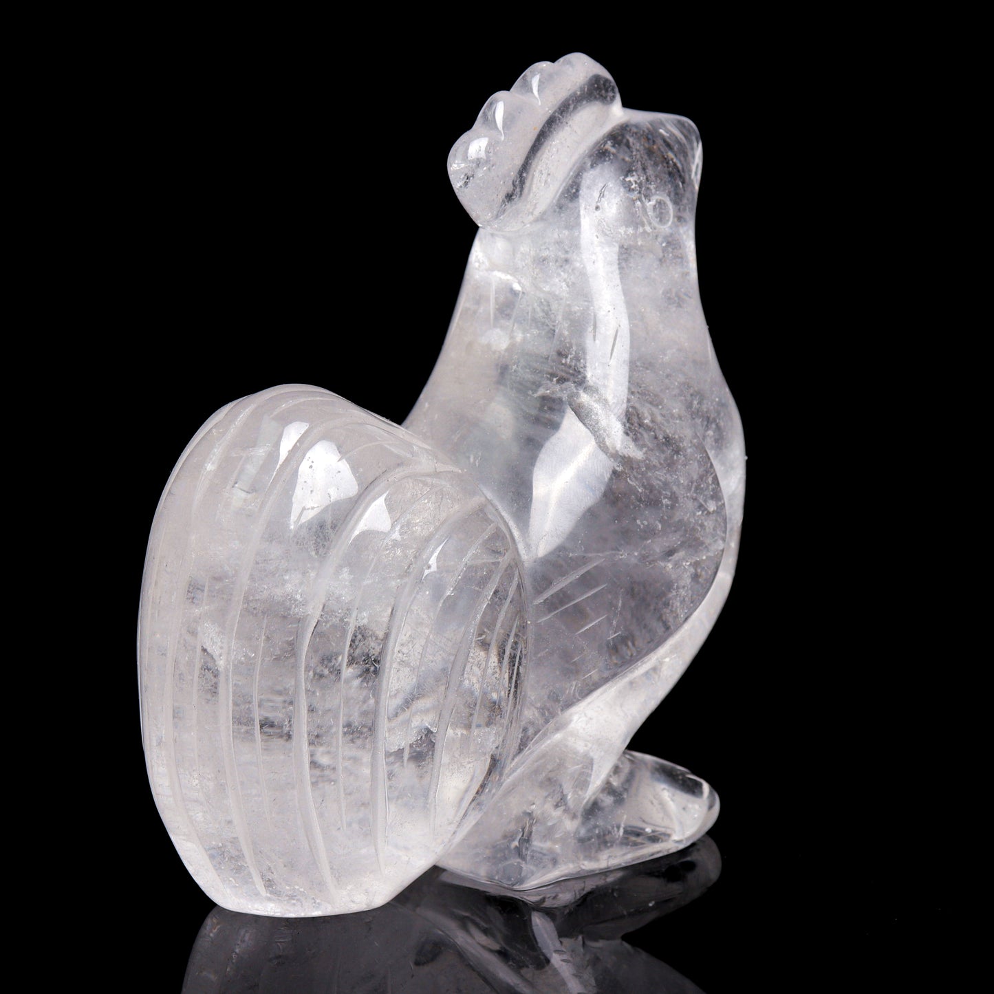 5" Clear Quartz Carved Rooster Statue Realistic Crystal Healing