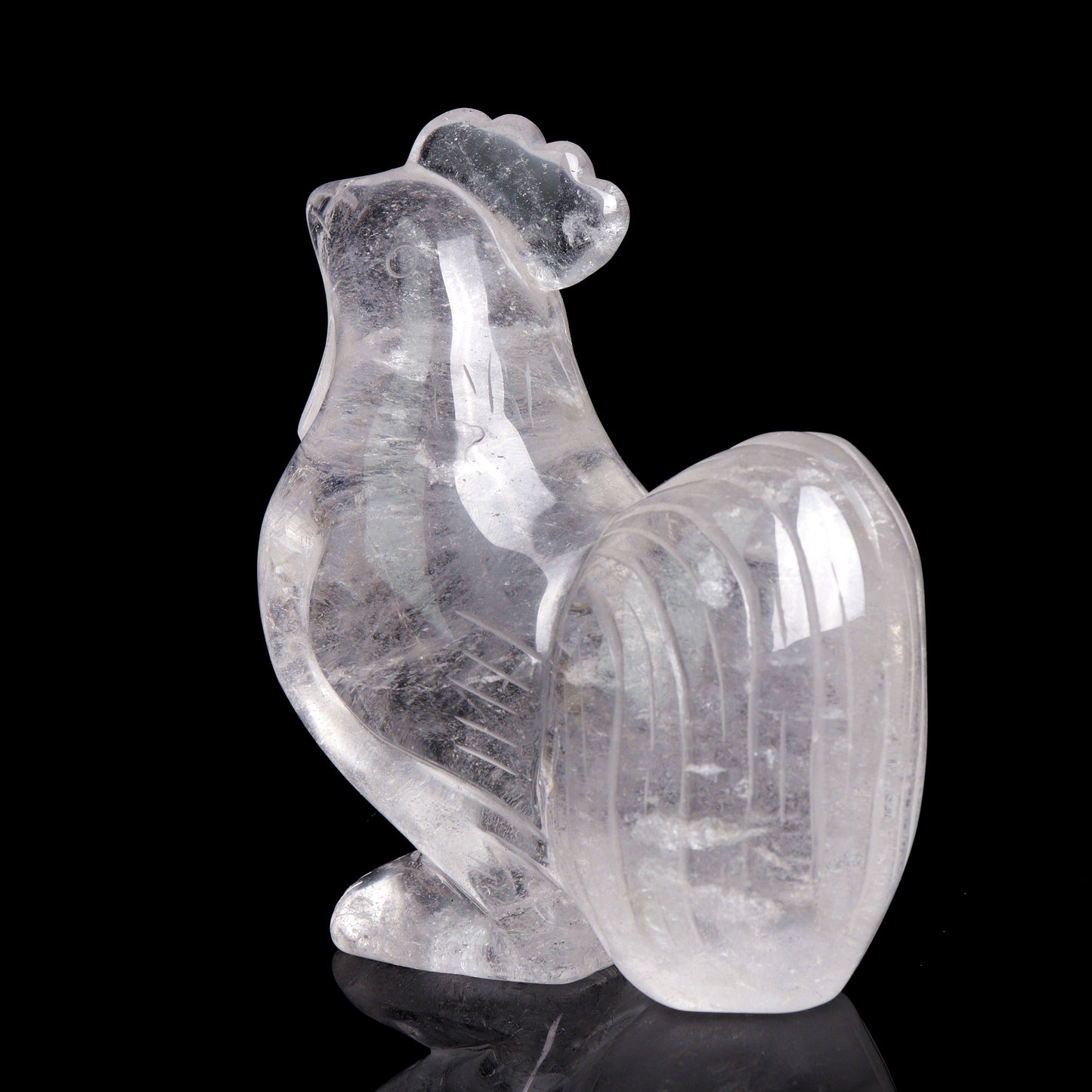 5" Clear Quartz Carved Rooster Statue Realistic Crystal Healing