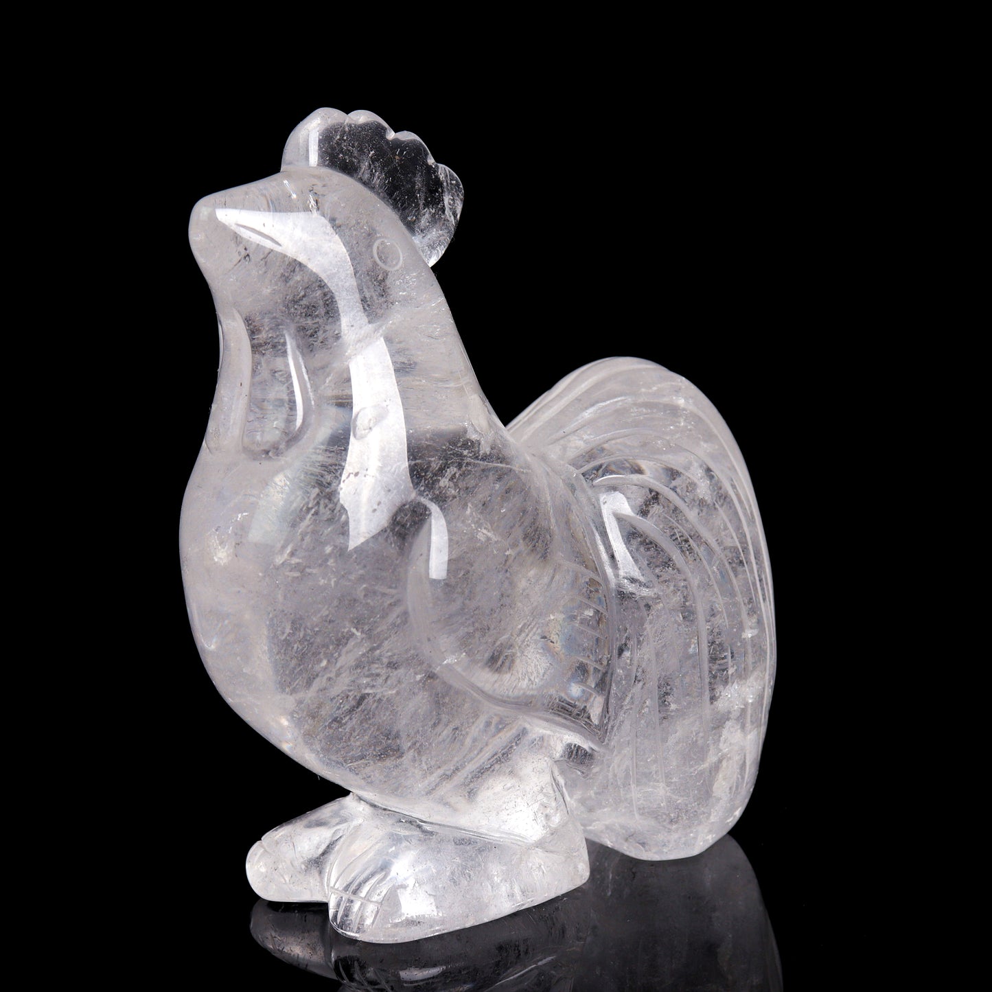 5" Clear Quartz Carved Rooster Statue Realistic Crystal Healing