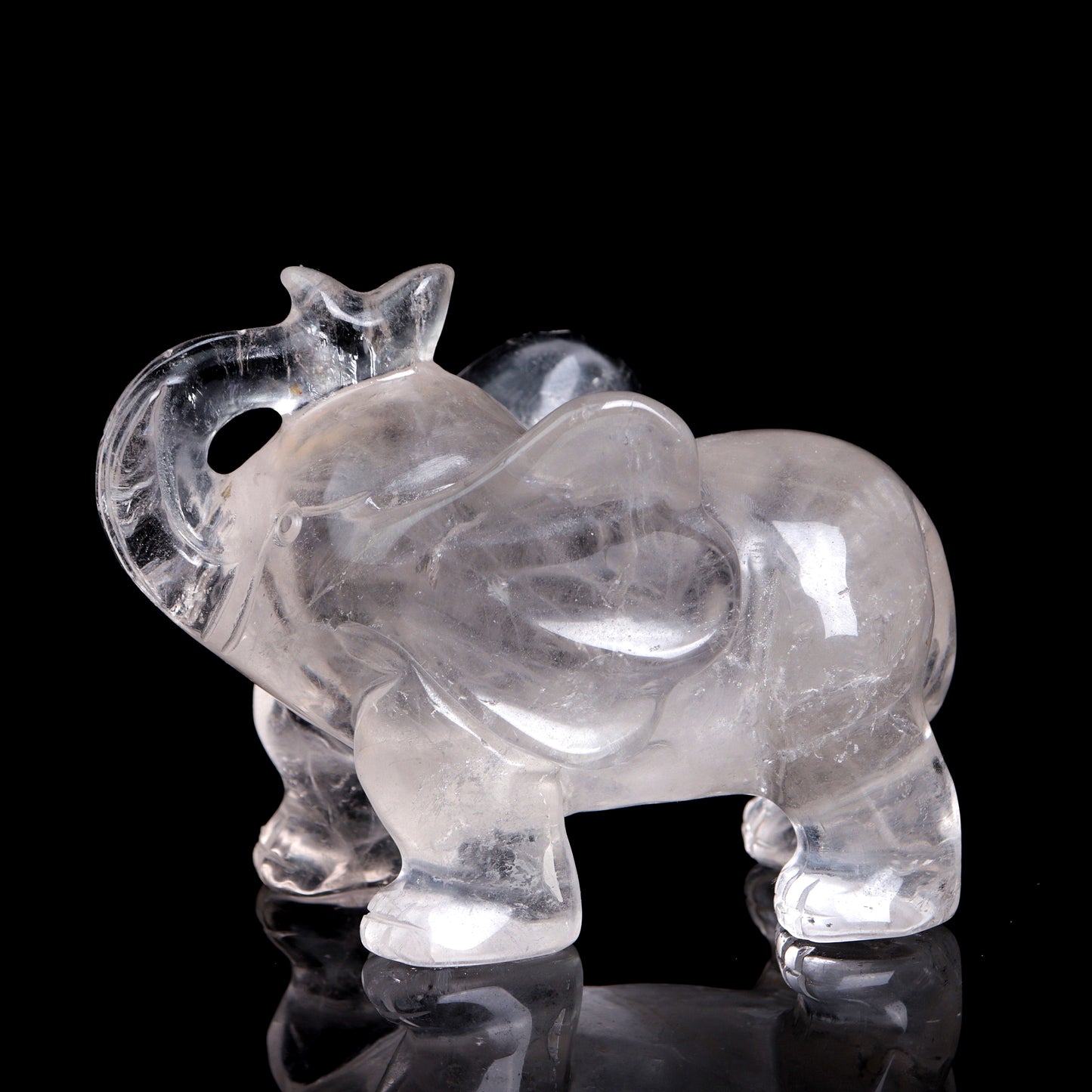 4.5" Clear Quartz Carved Elephant Figurine Realistic Crystal Healing