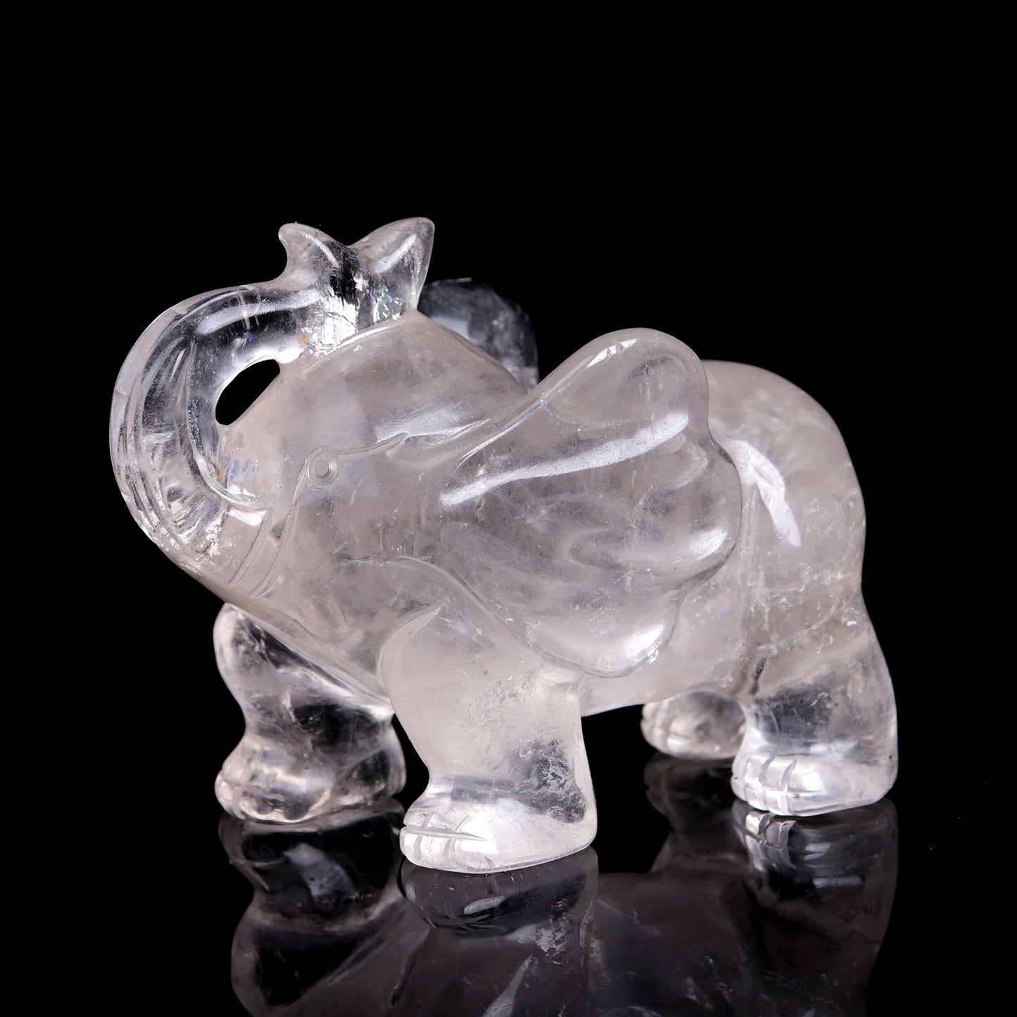 4.5" Clear Quartz Carved Elephant Figurine Realistic Crystal Healing