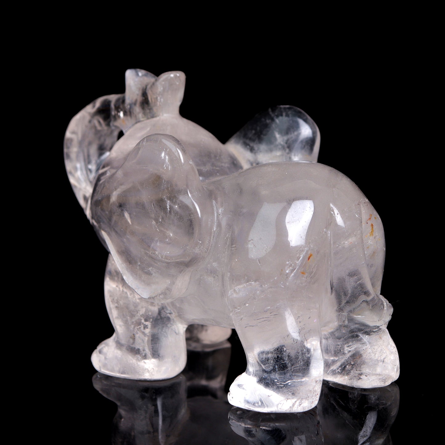 4.5" Clear Quartz Carved Elephant Figurine Realistic Crystal Healing
