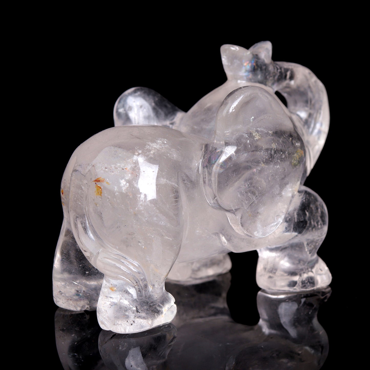 4.5" Clear Quartz Carved Elephant Figurine Realistic Crystal Healing