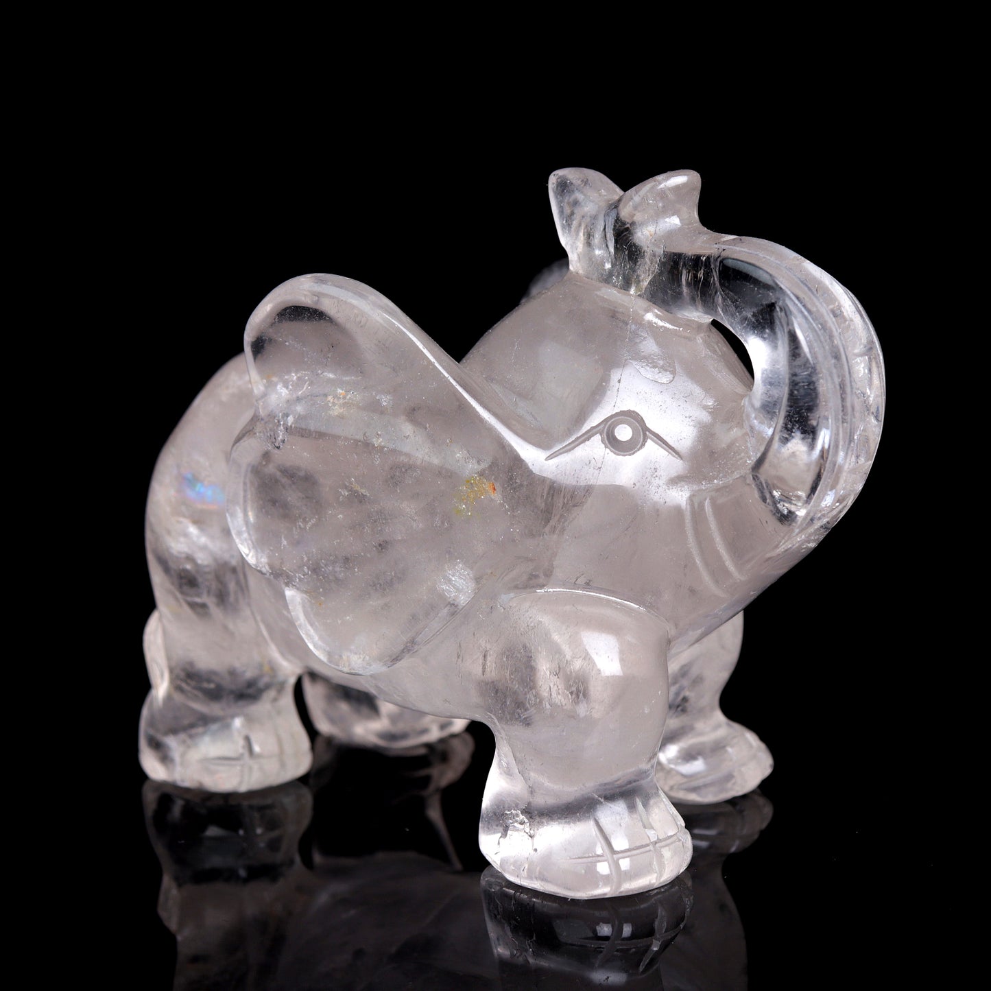 4.5" Clear Quartz Carved Elephant Figurine Realistic Crystal Healing