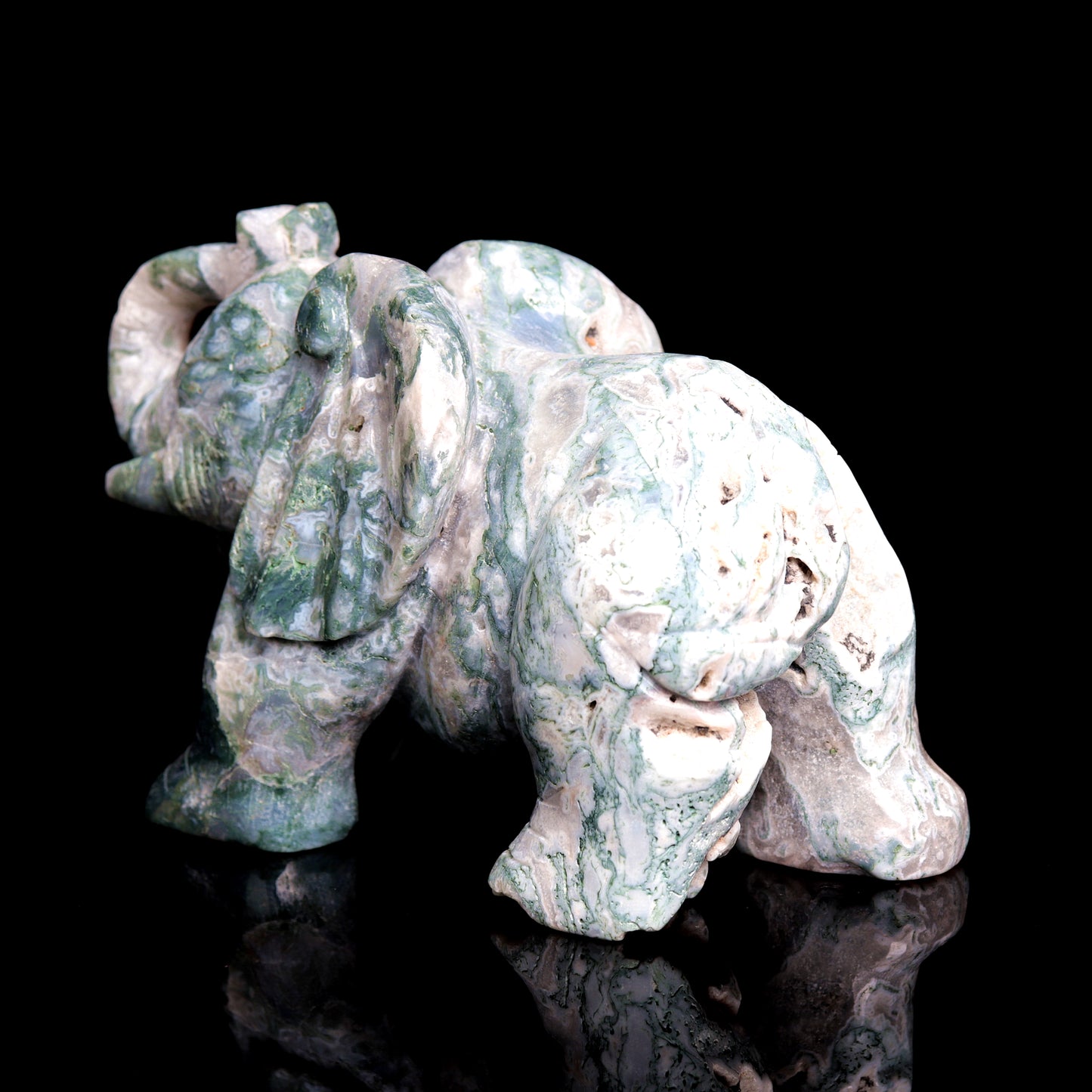 5.5" Moss Agate Carved Elephant Figurine Realistic Crystal Healing Quartz Decor