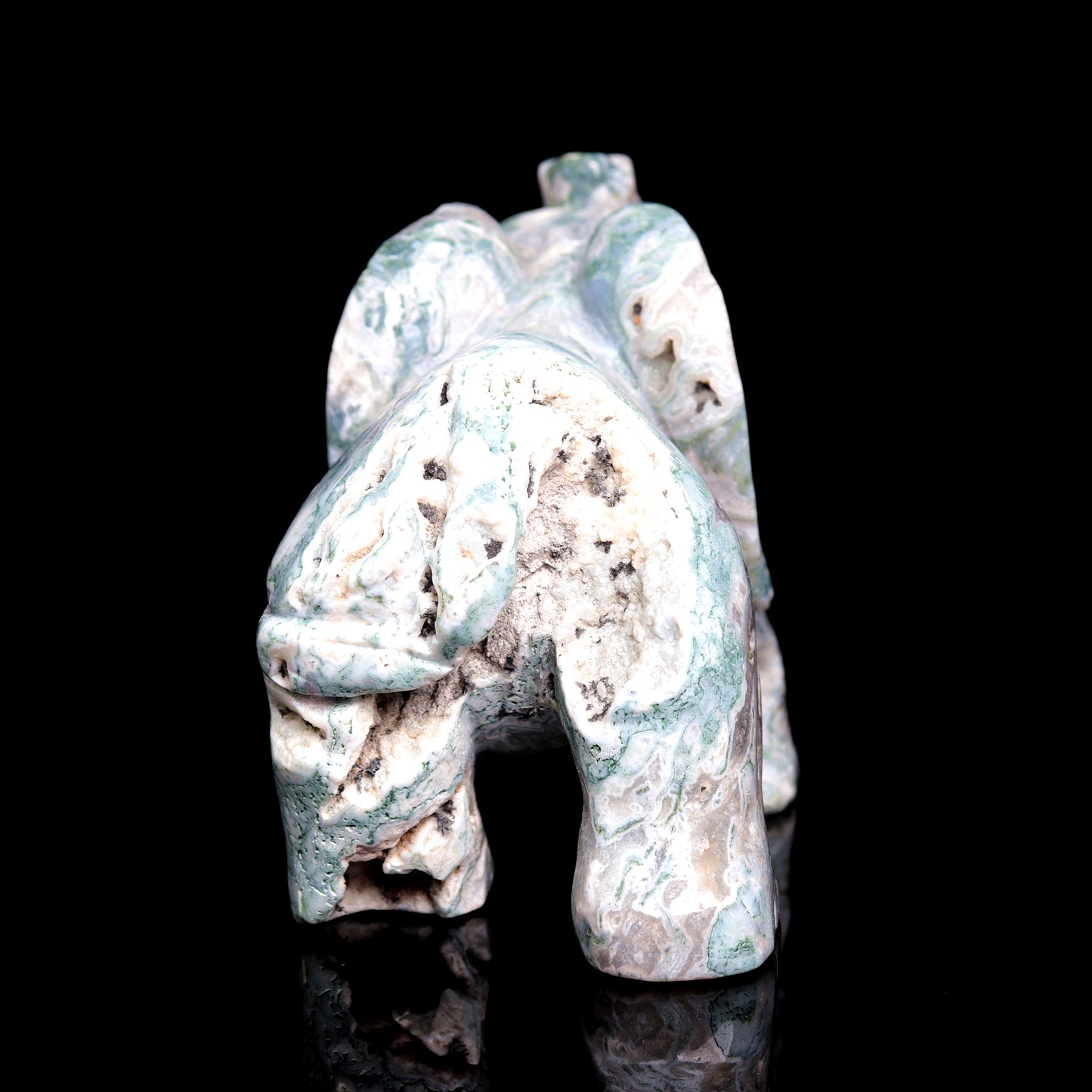 5.5" Moss Agate Carved Elephant Figurine Realistic Crystal Healing Quartz Decor