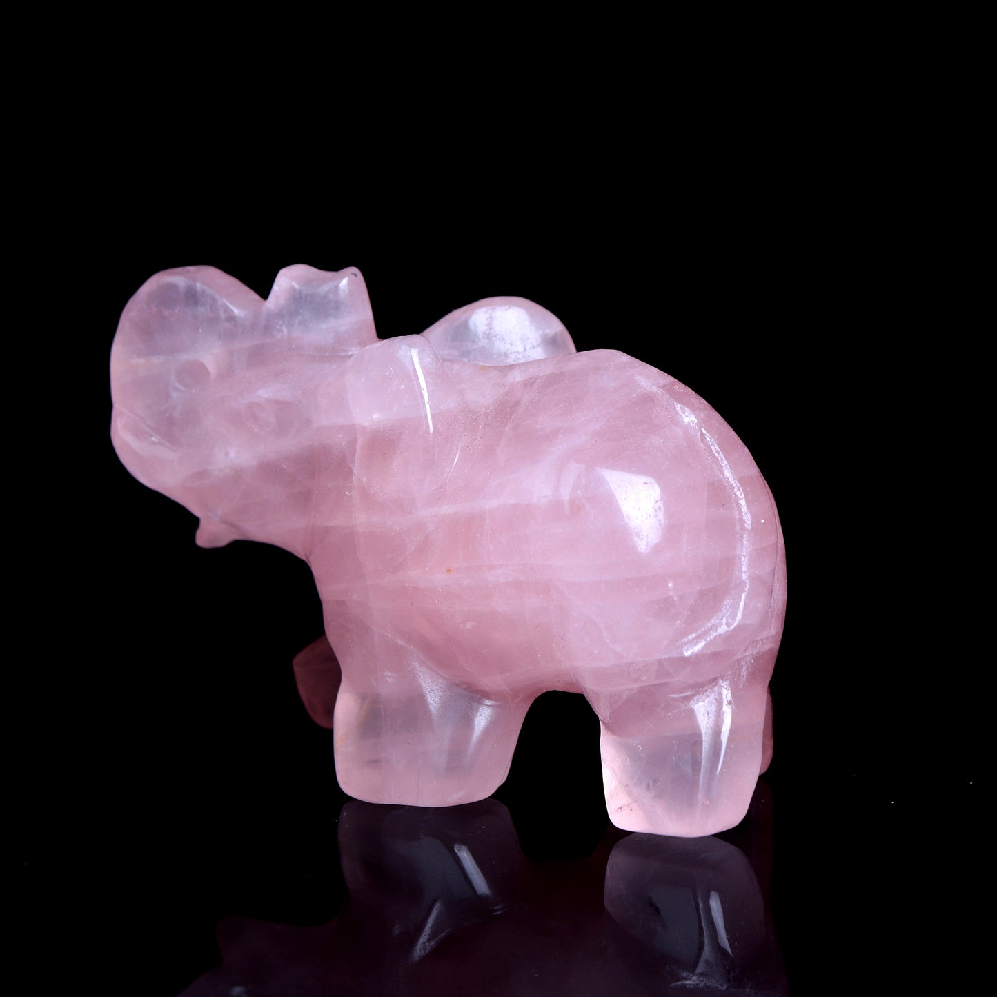 4" Rose Quartz Carved Elephant Figurine Realistic Crystal Healing Quartz Decor