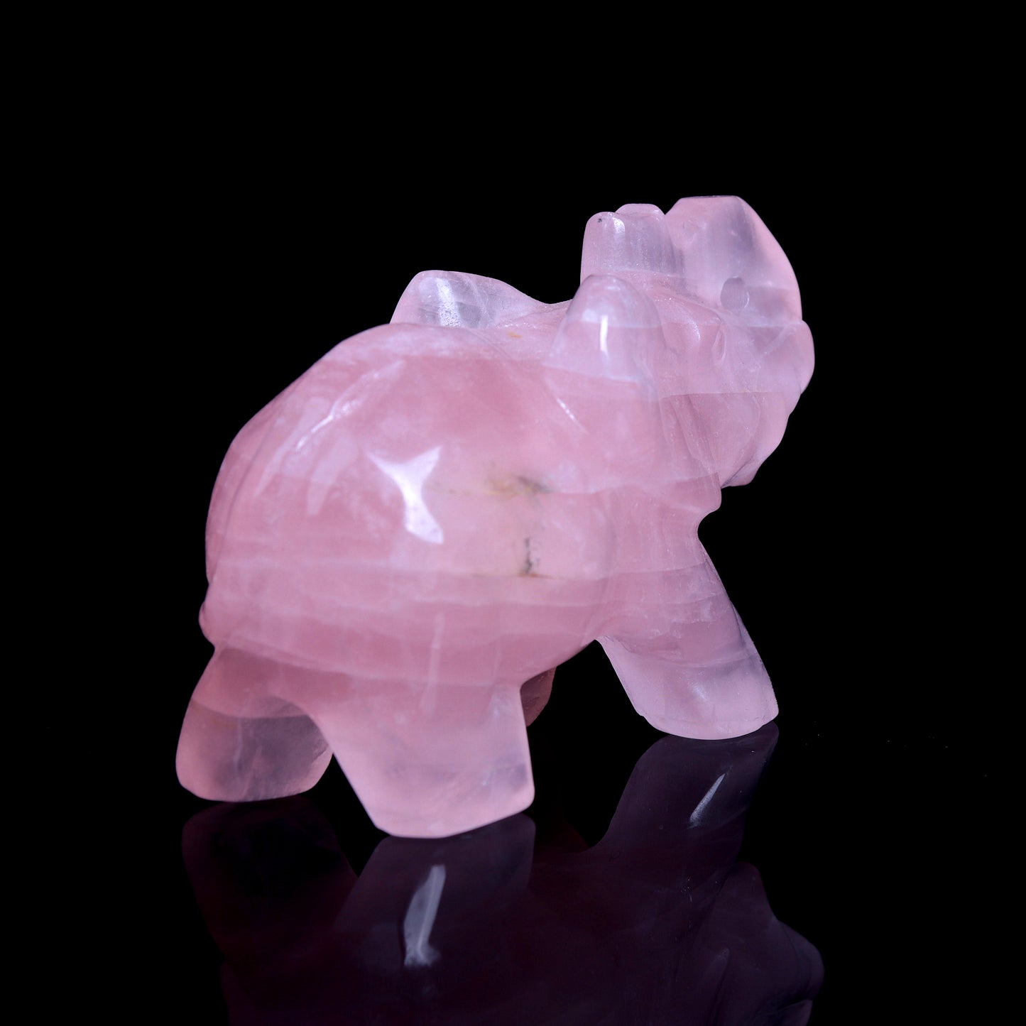 4" Rose Quartz Carved Elephant Figurine Realistic Crystal Healing Quartz Decor