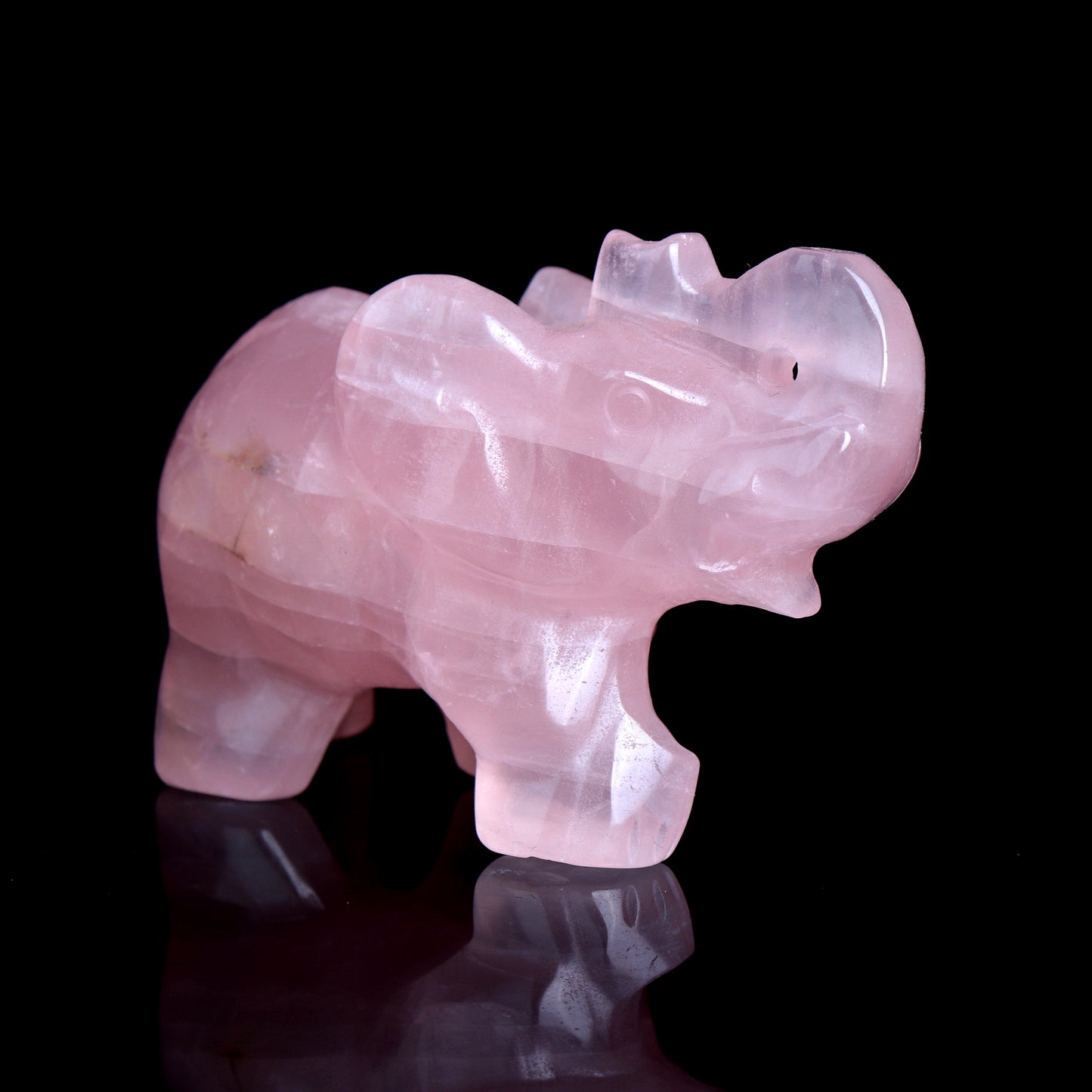 4" Rose Quartz Carved Elephant Figurine Realistic Crystal Healing Quartz Decor