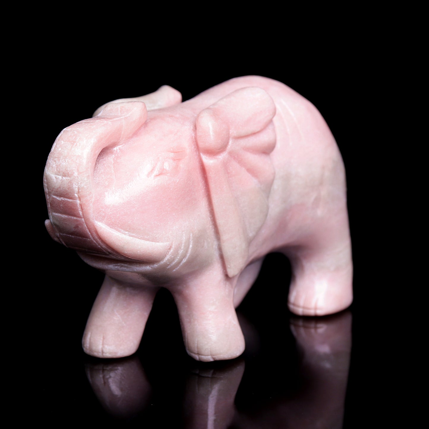 5" Pink Opal Carved Elephant Figurine Realistic Crystal Healing Quartz Decor