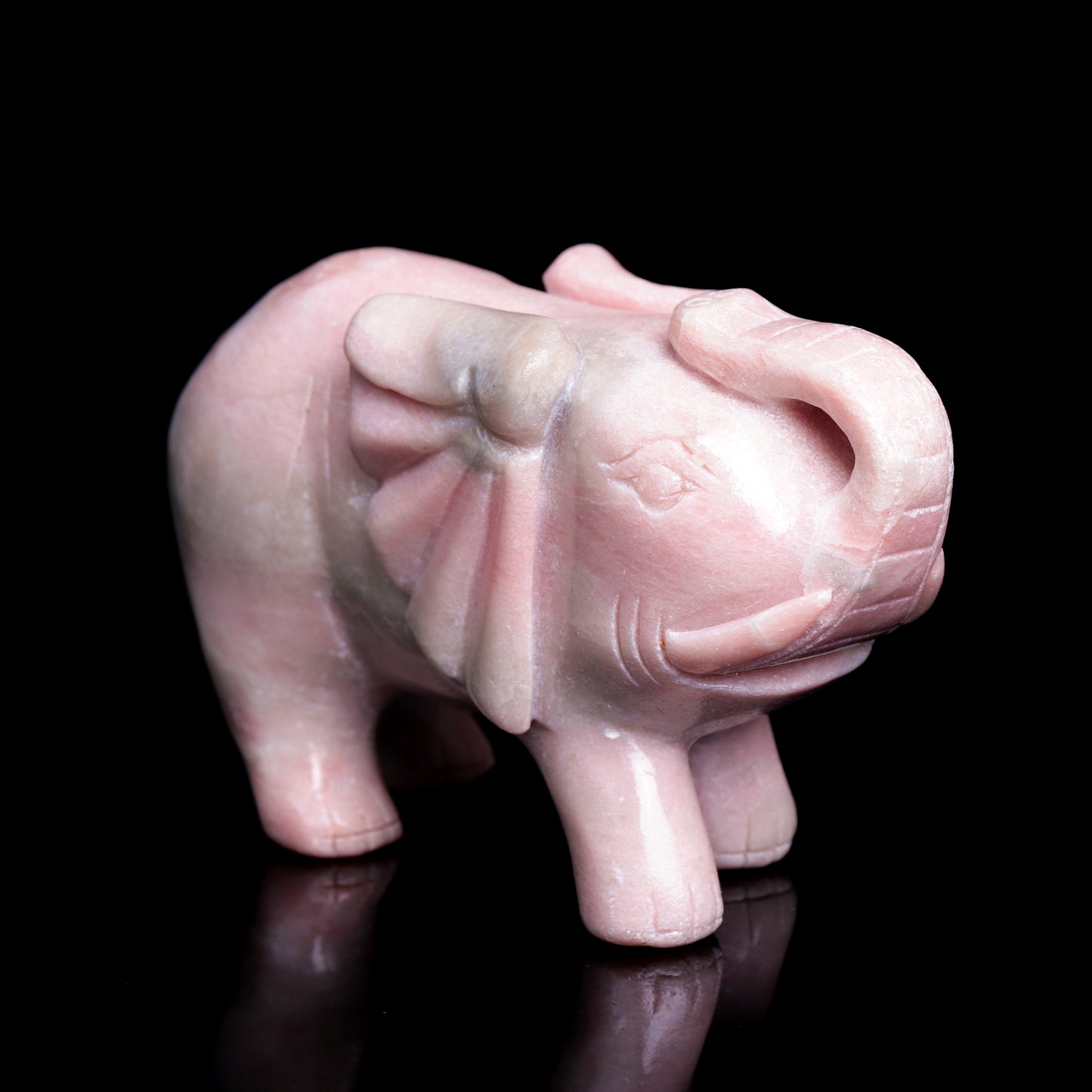 5" Pink Opal Carved Elephant Figurine Realistic Crystal Healing Quartz Decor