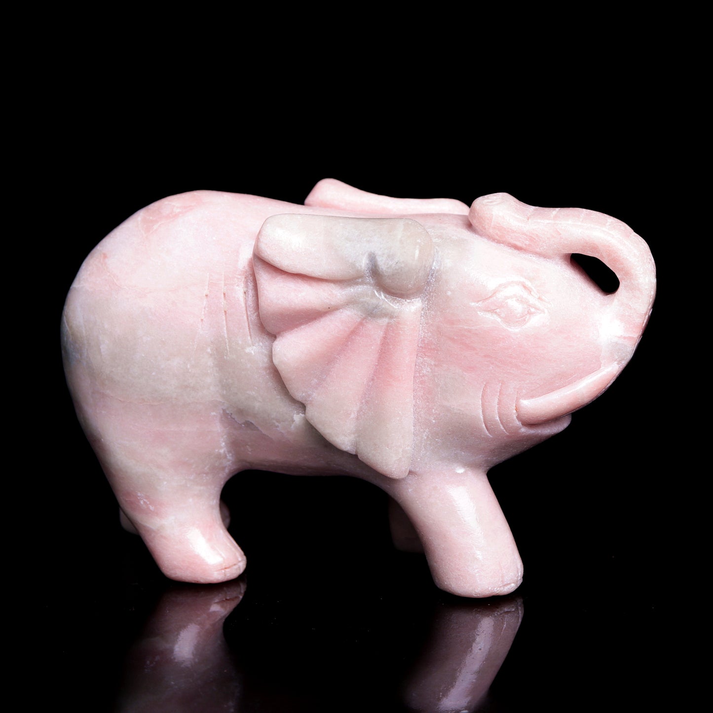 5" Pink Opal Carved Elephant Figurine Realistic Crystal Healing Quartz Decor