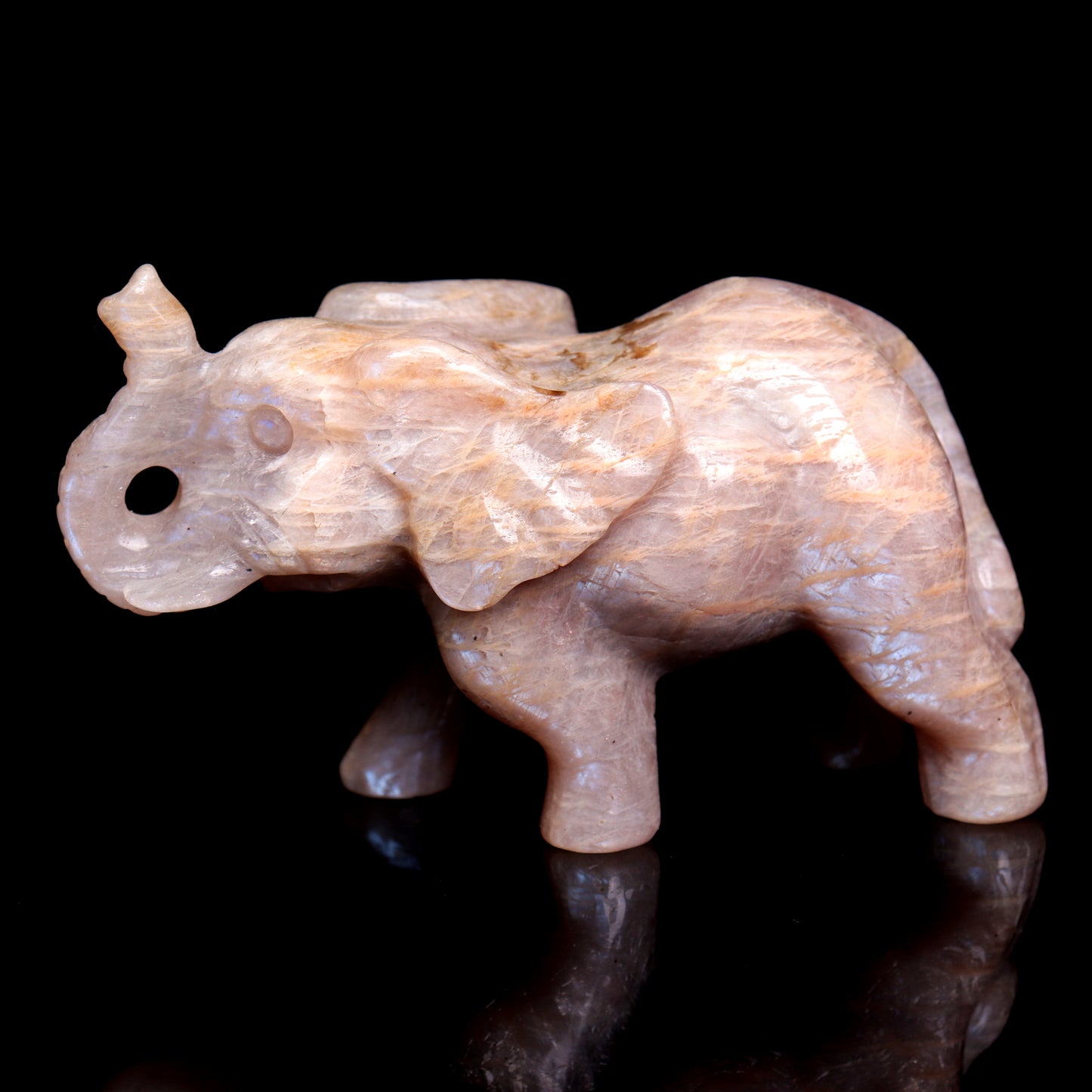 3.8" Moonstone Carved Elephant Figurine Realistic Crystal Healing Quartz Decor