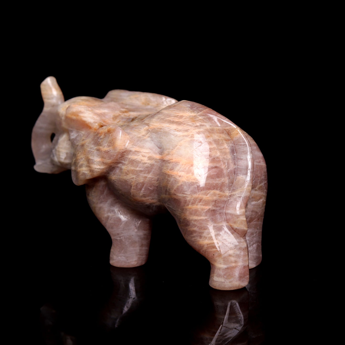 3.8" Moonstone Carved Elephant Figurine Realistic Crystal Healing Quartz Decor