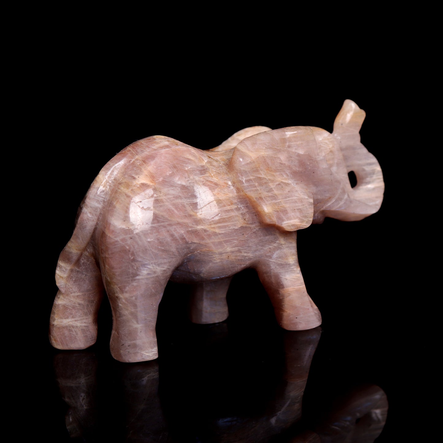 3.8" Moonstone Carved Elephant Figurine Realistic Crystal Healing Quartz Decor