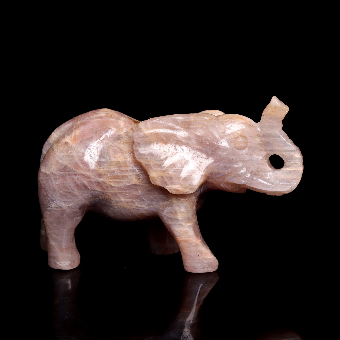 3.8" Moonstone Carved Elephant Figurine Realistic Crystal Healing Quartz Decor