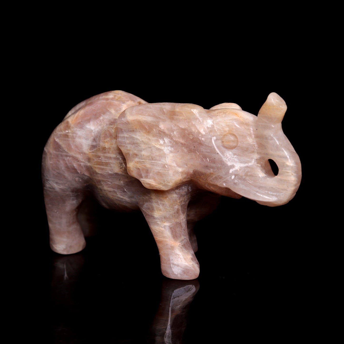 3.8" Moonstone Carved Elephant Figurine Realistic Crystal Healing Quartz Decor