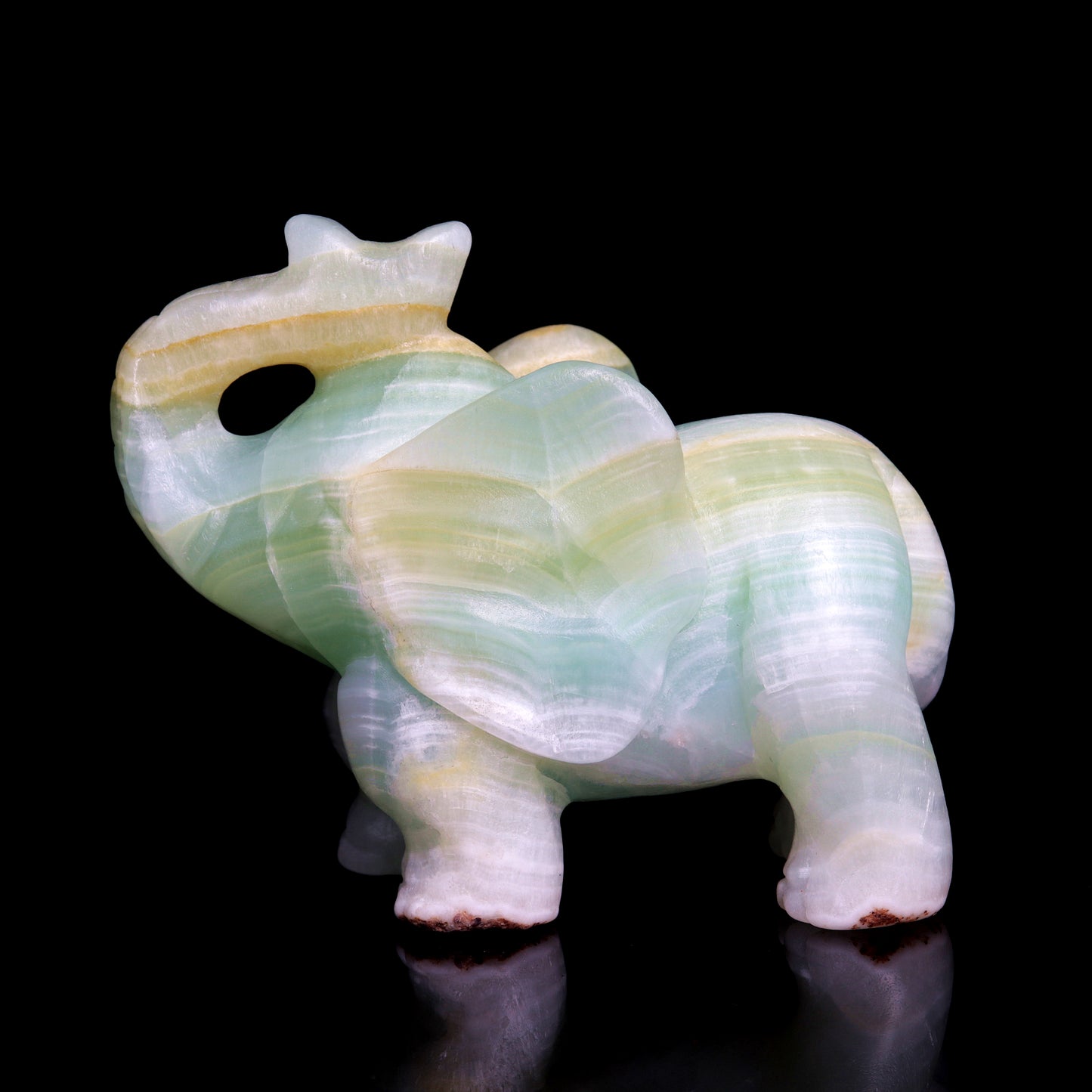 4" Caribbean Calcite Carved Elephant Figurine Realistic Crystal Healing Quartz