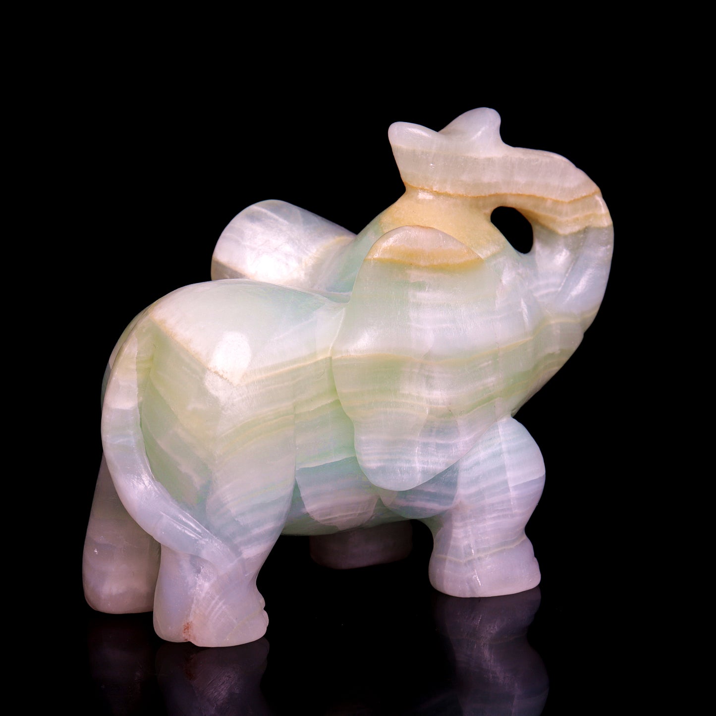 4" Caribbean Calcite Carved Elephant Figurine Realistic Crystal Healing Quartz