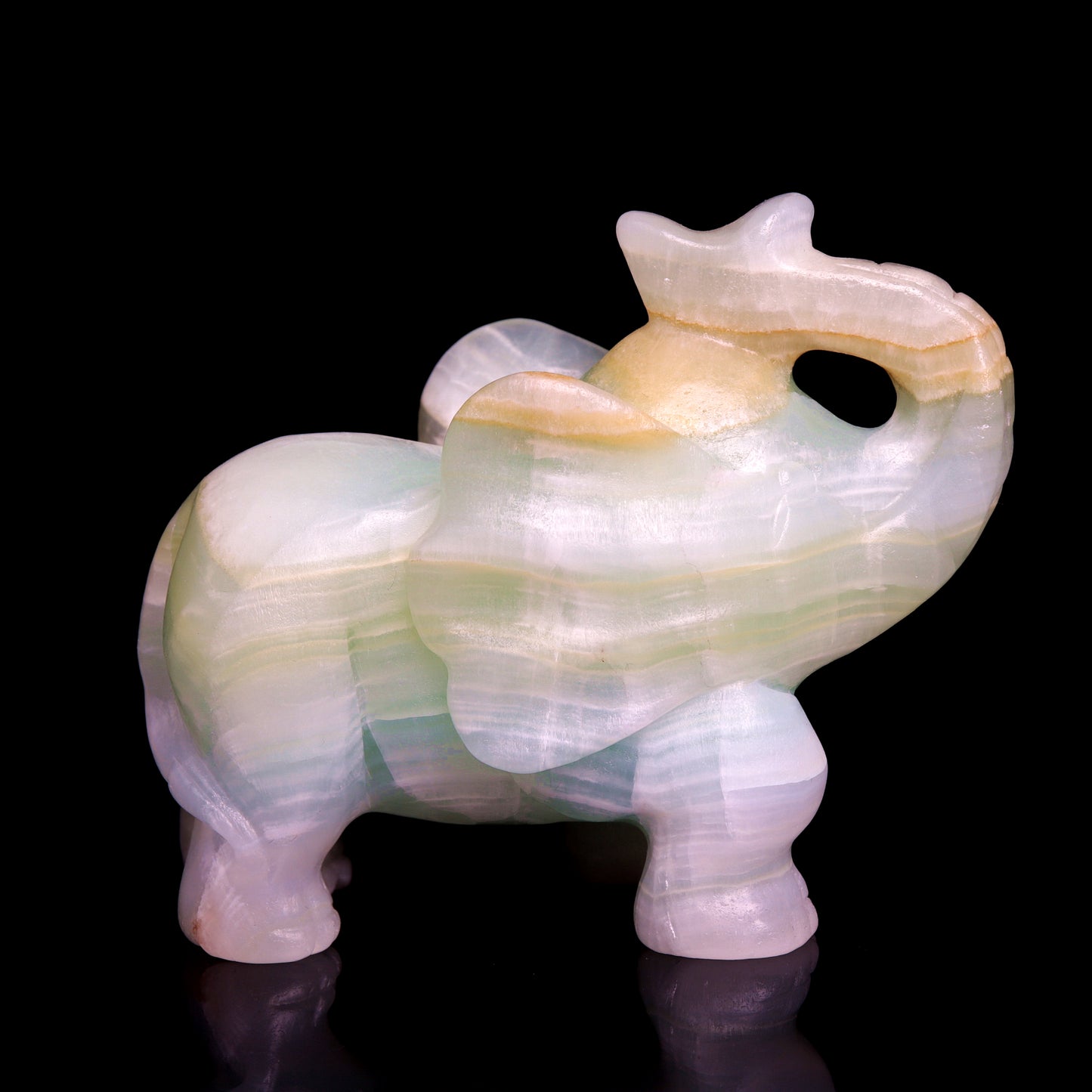 4" Caribbean Calcite Carved Elephant Figurine Realistic Crystal Healing Quartz