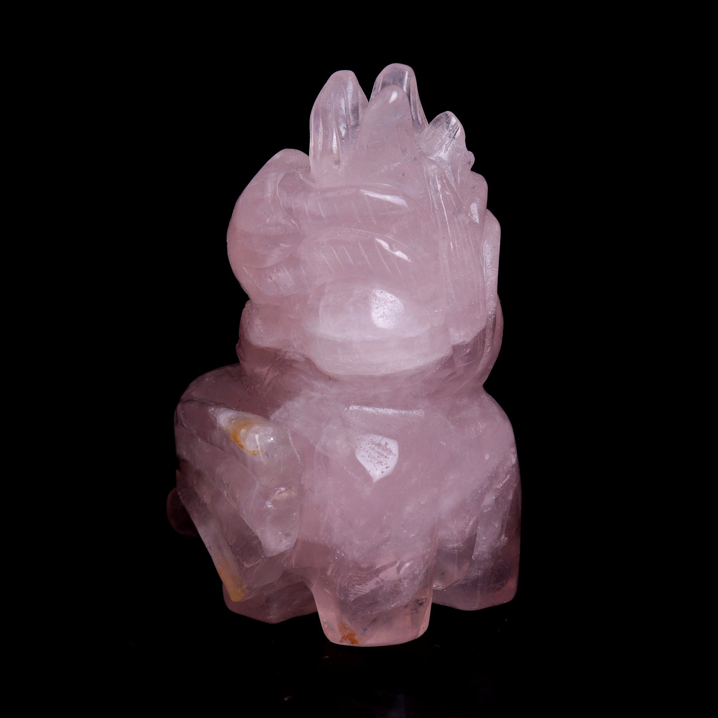 3.5" Rose Quartz Carved Elephant Fox Figurine Realistic Crystal Healing