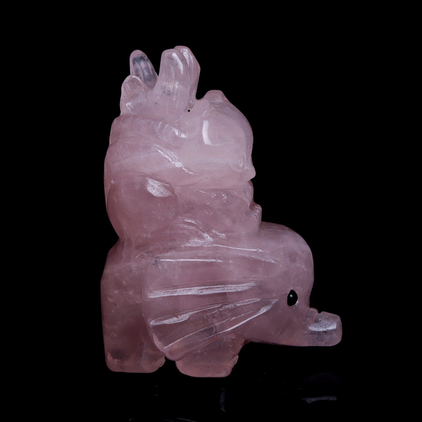 3.5" Rose Quartz Carved Elephant Fox Figurine Realistic Crystal Healing