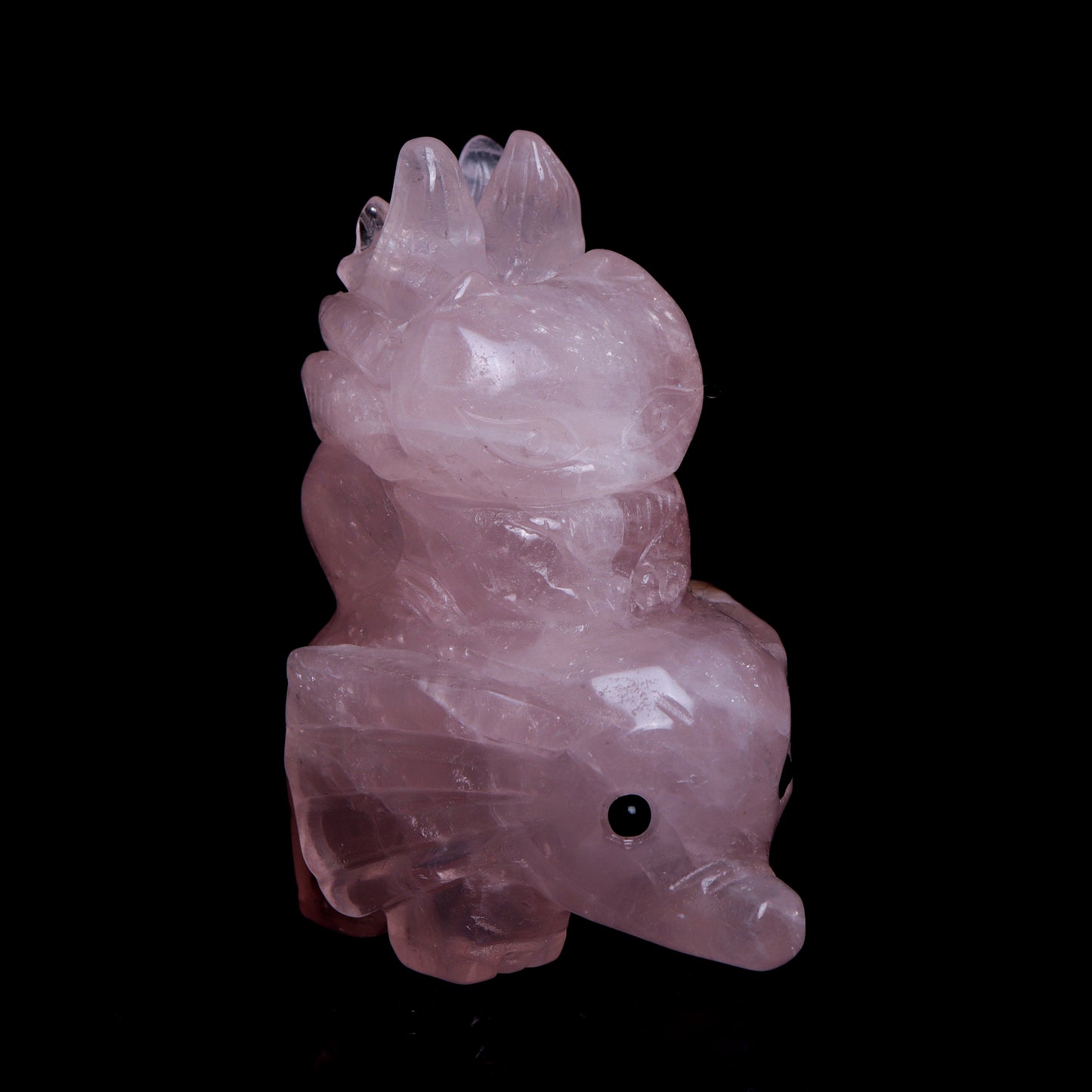 3.5" Rose Quartz Carved Elephant Fox Figurine Realistic Crystal Healing