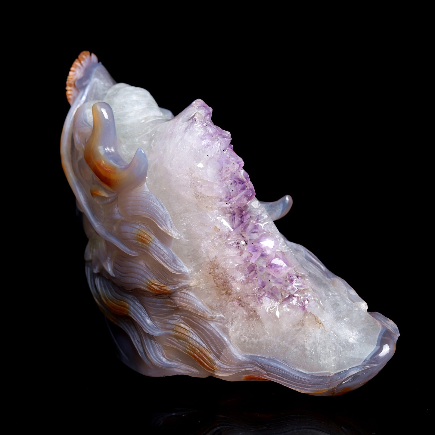 Masterpiece: 7" Amethyst Agate Carved Dragon Head Sculpture Art Collection