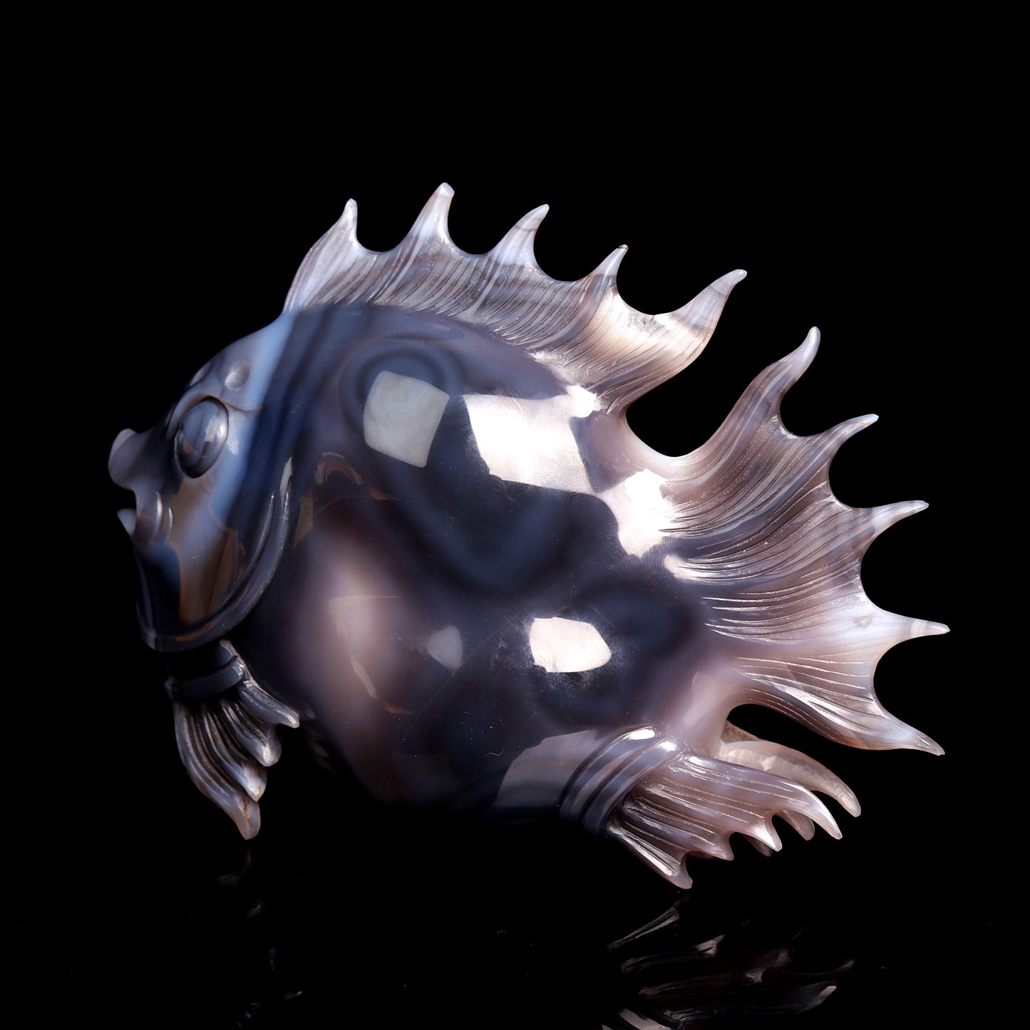Masterpiece: 8" Amethyst Agate Carved Crystal Fish Sculpture Art Collection