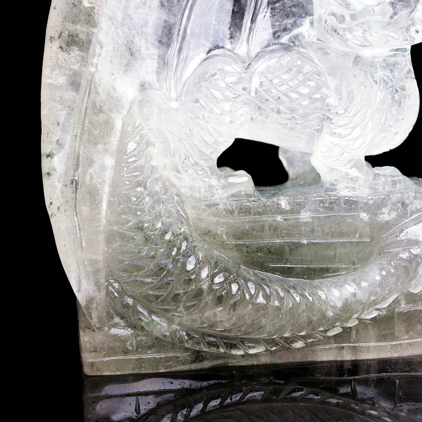 8" Garden Quartz Carved Crystal Dragon Figurine Healing Quartz Decor