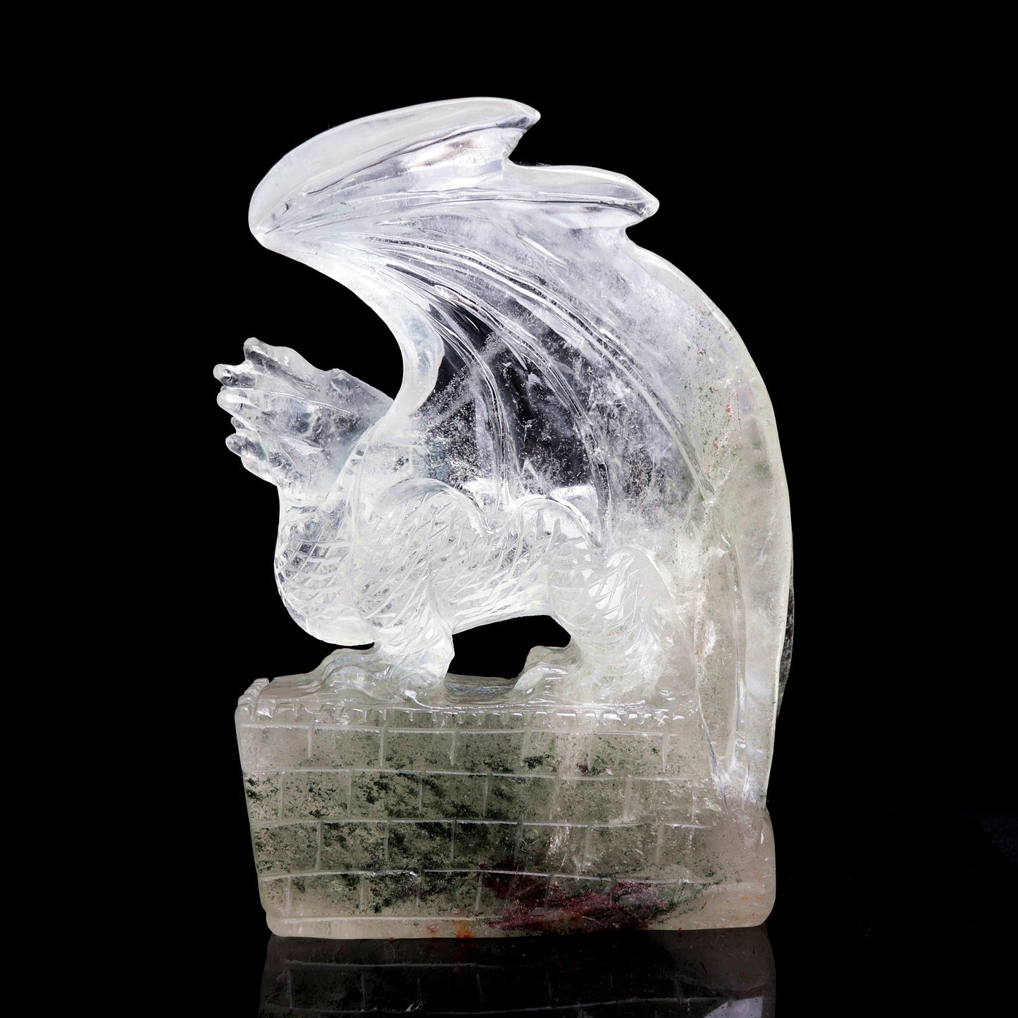 8" Garden Quartz Carved Crystal Dragon Figurine Healing Quartz Decor