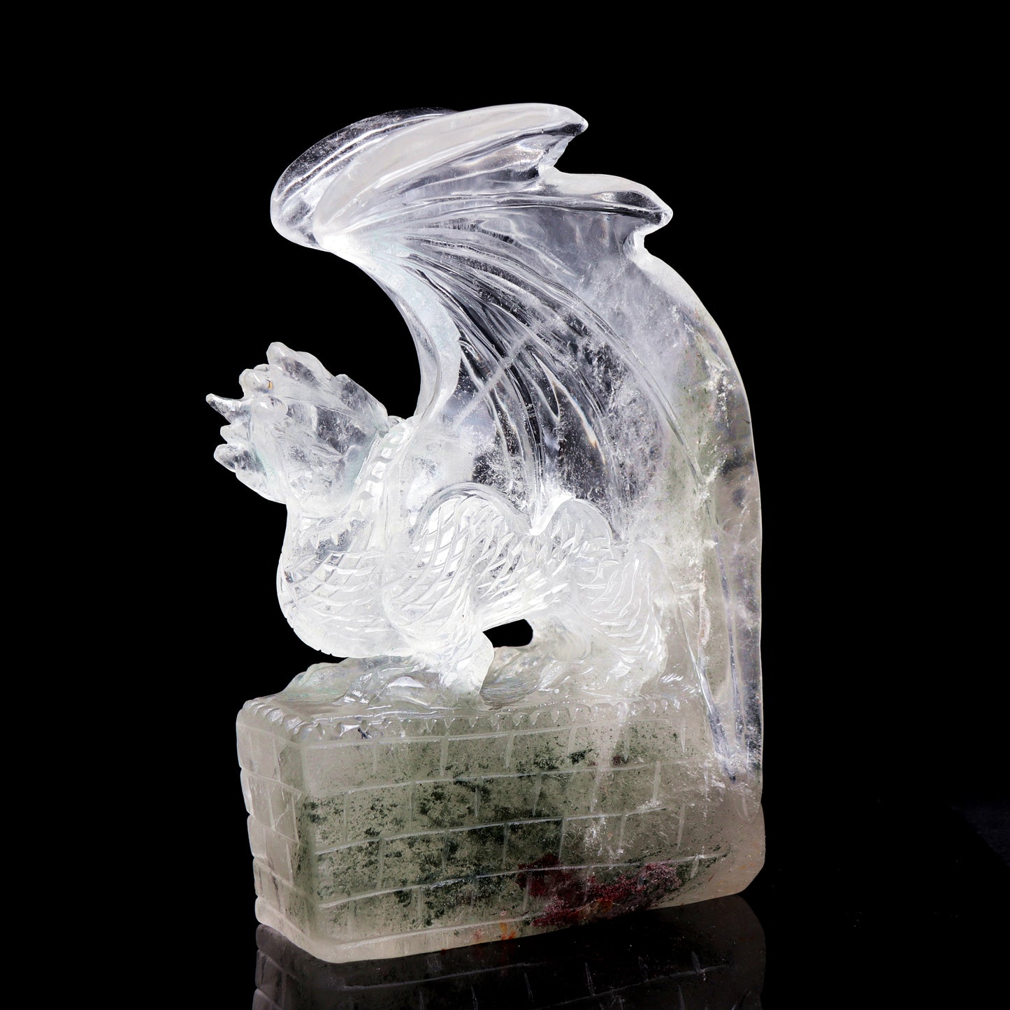 8" Garden Quartz Carved Crystal Dragon Figurine Healing Quartz Decor