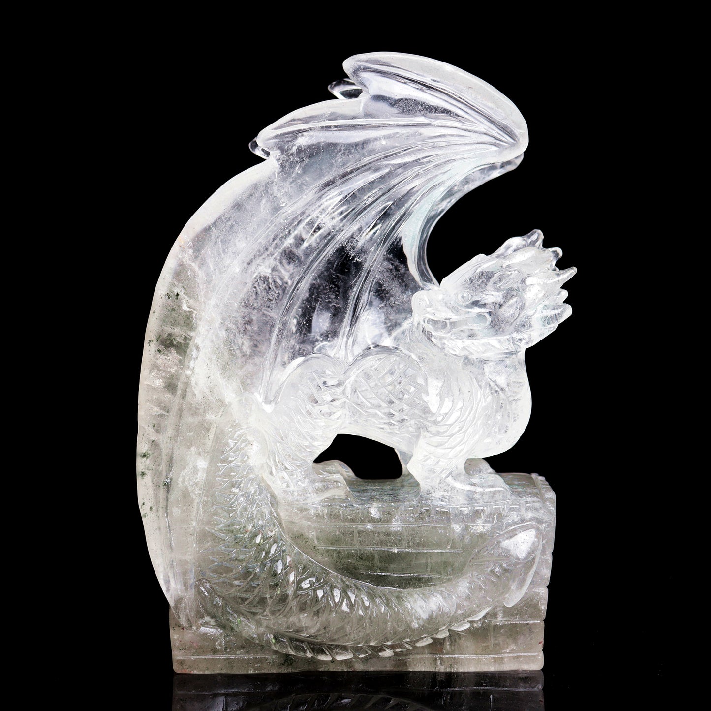 8" Garden Quartz Carved Crystal Dragon Figurine Healing Quartz Decor