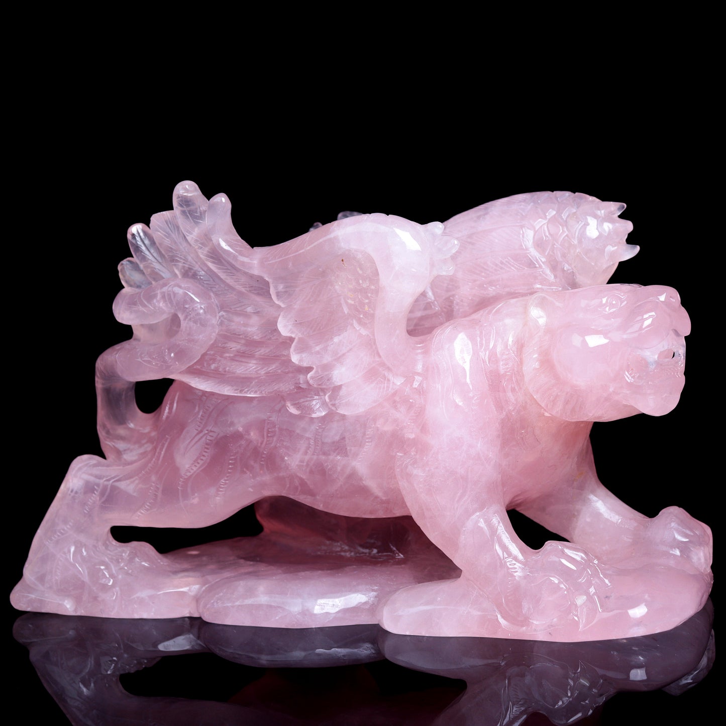 8.6" Rose Quartz Carved Flying Tiger Sculpture Realistic Crystal Healing Quartz Decor