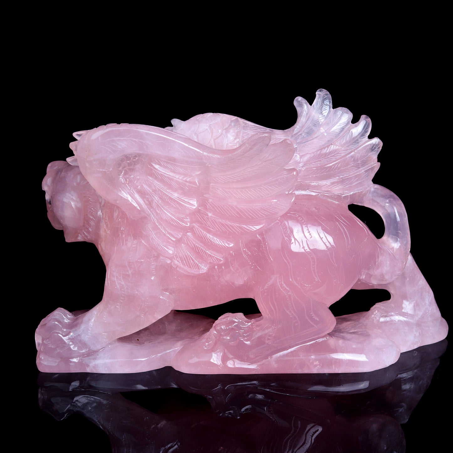 8.6" Rose Quartz Carved Flying Tiger Sculpture Realistic Crystal Healing Quartz Decor
