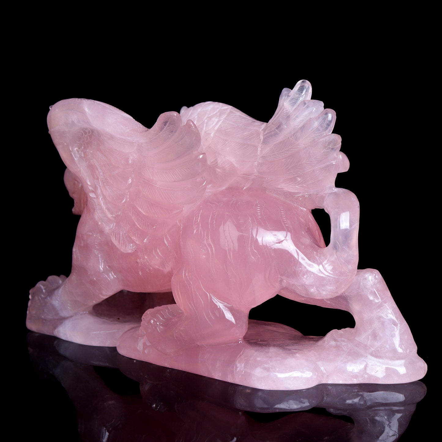 8.6" Rose Quartz Carved Flying Tiger Sculpture Realistic Crystal Healing Quartz Decor