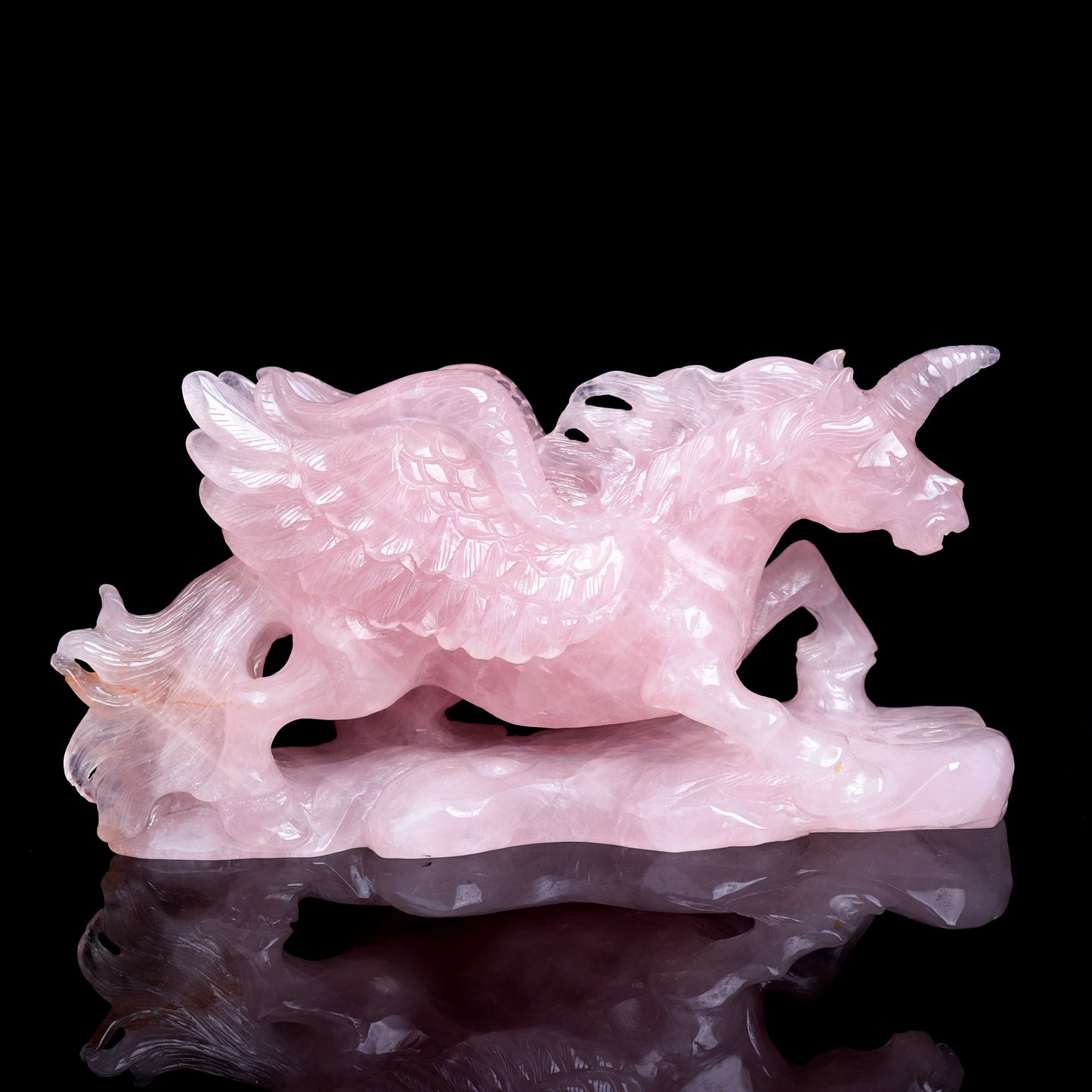 9" Rose Quartz Carved Crystal Pegasus Unicorn Figurine Realistic Healing Quartz Decor