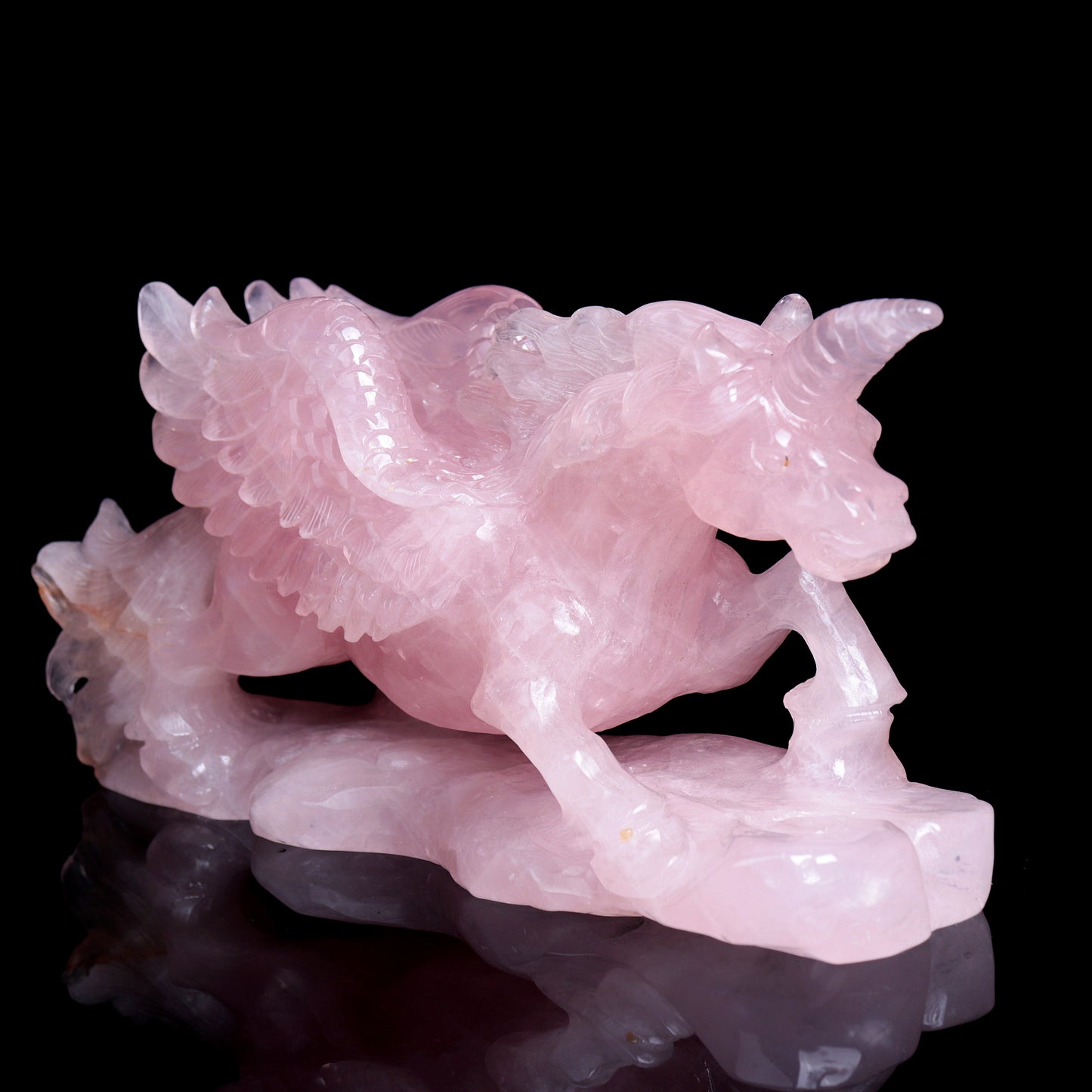 9" Rose Quartz Carved Crystal Pegasus Unicorn Figurine Realistic Healing Quartz Decor