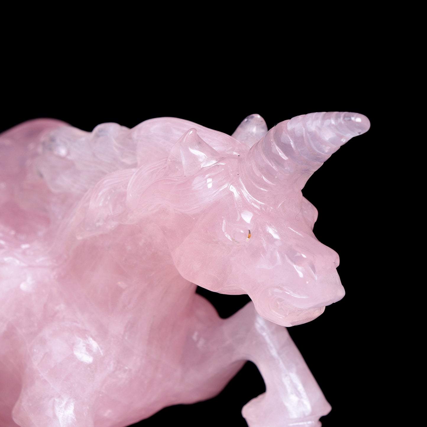 9" Rose Quartz Carved Crystal Pegasus Unicorn Figurine Realistic Healing Quartz Decor